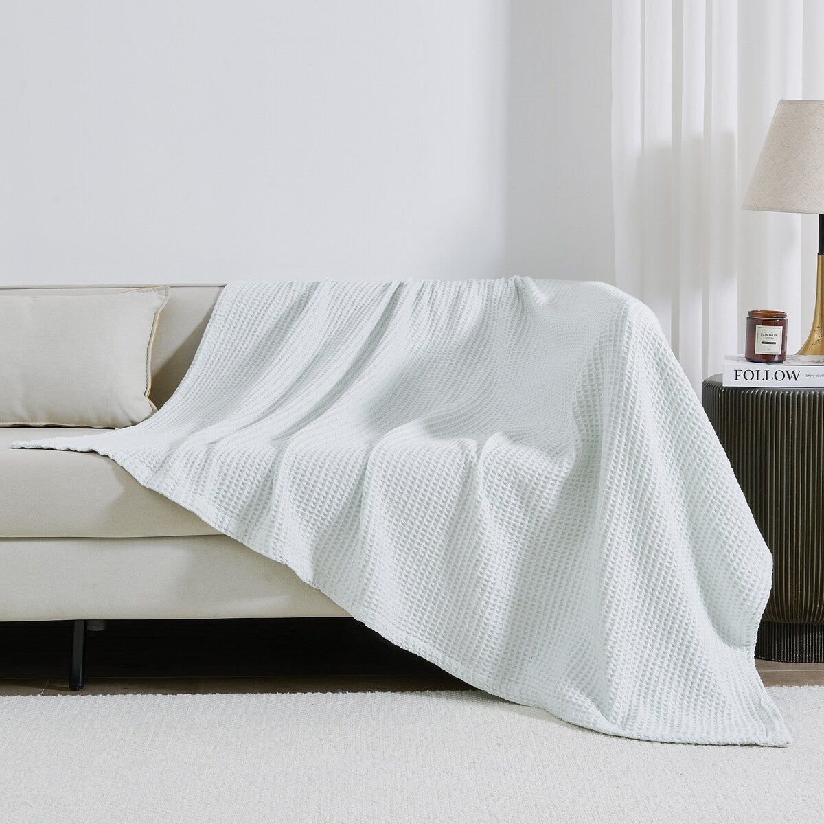 Linery & Co. 100% Cotton All-Season Lightweight Waffle Weave Knit Throw Blanket