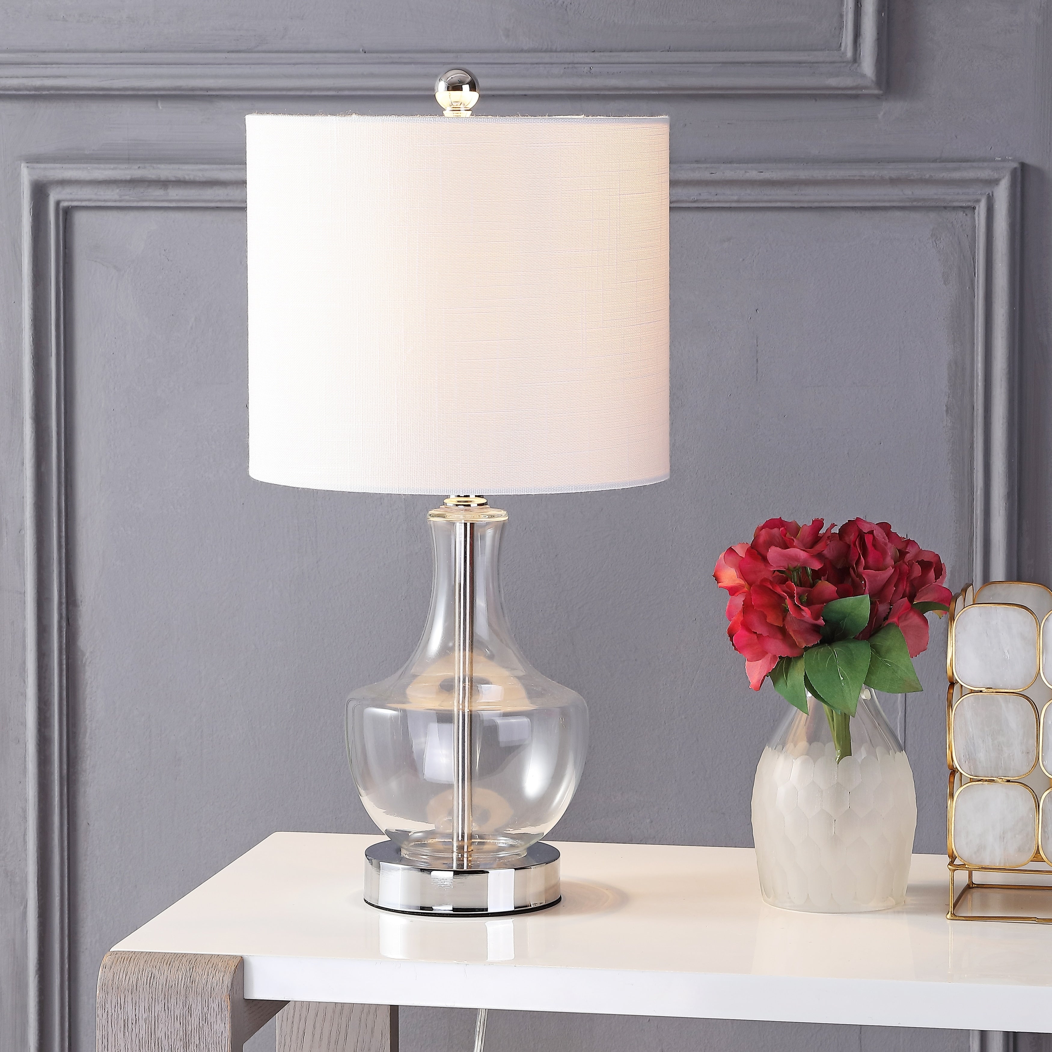 Colette 20 Mini Glass LED Table Lamp, Silver by JONATHAN Y