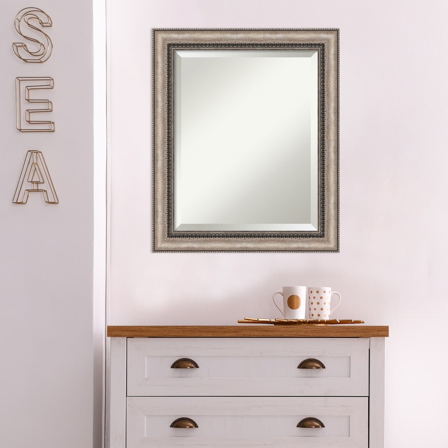 Beveled Bathroom Wall Mirror - Lyla Ornate Silver Frame - Lyla Ornate Silver