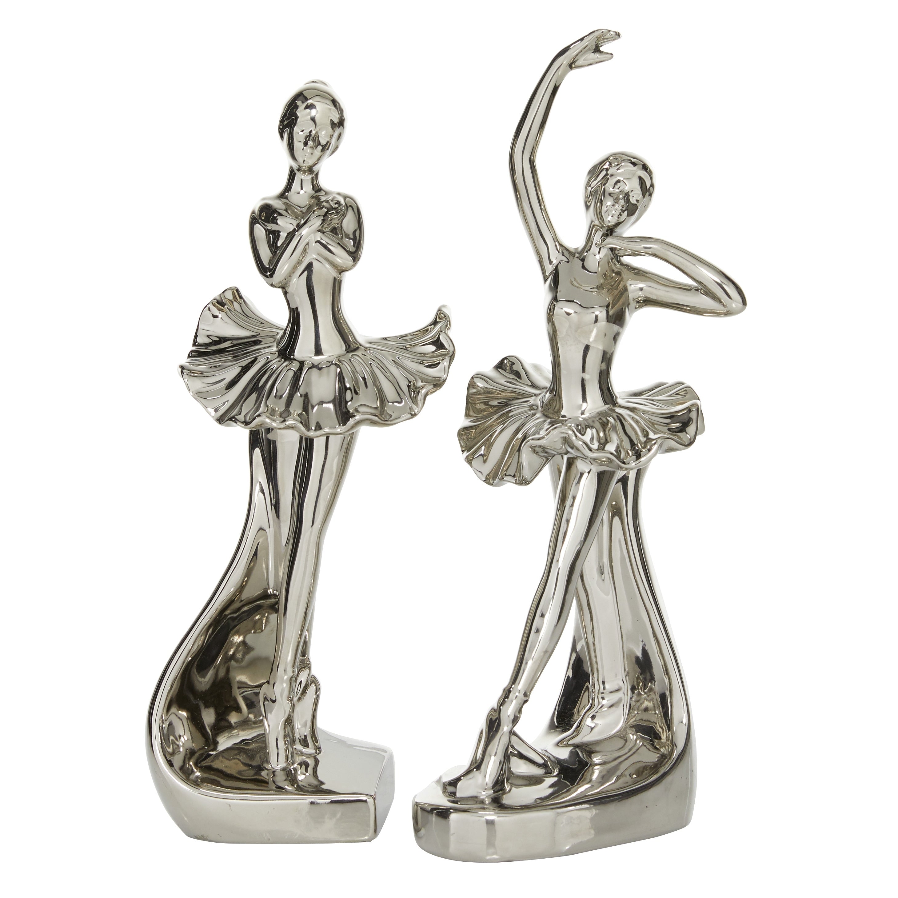 The Novogratz Silver Porcelain Ceramic Dancer Decorative Sculpture (Set of 2) - 4 x 2.75 x 11 and 3 x 2.5 x 10