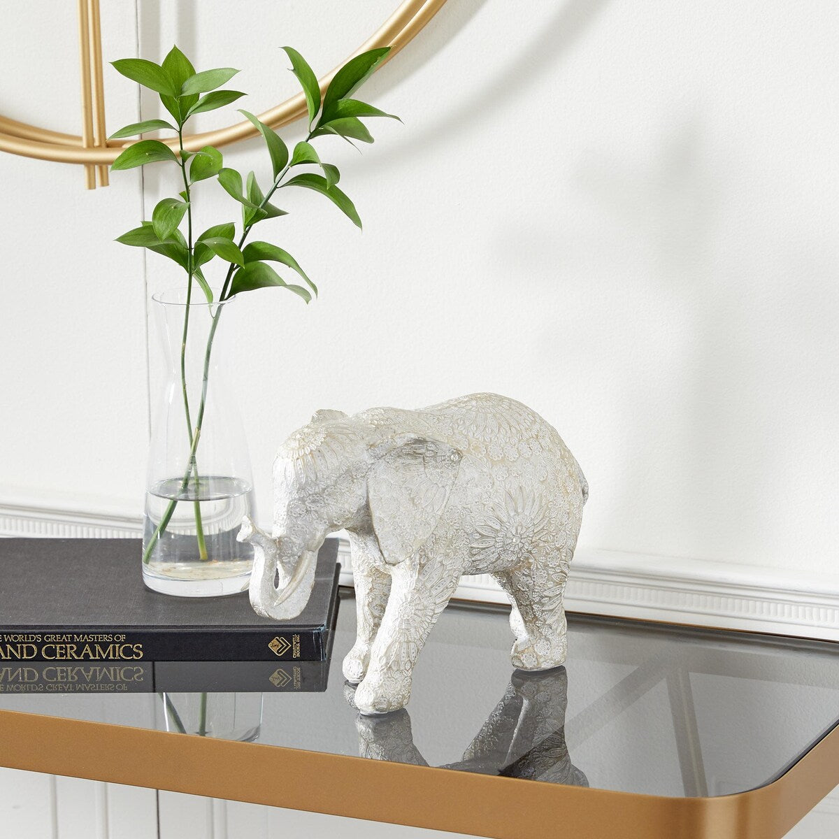 Polystone Elephant Decorative Sculpture - White - Roche River Decor