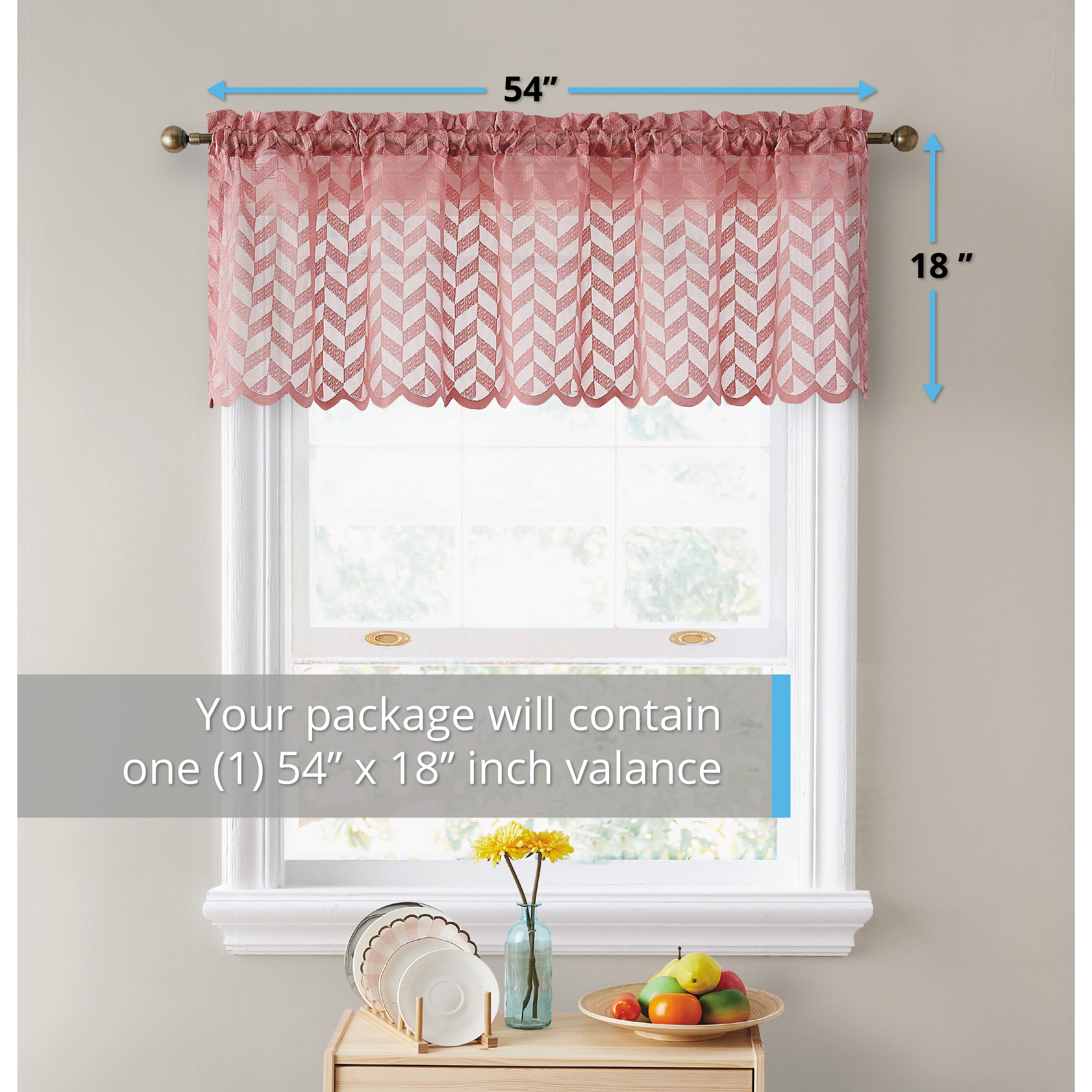 HLC.me Herringbone Lace Sheer Kitchen Cafe Curtain Tiers Swags Valance for Small Windows & Bathroom