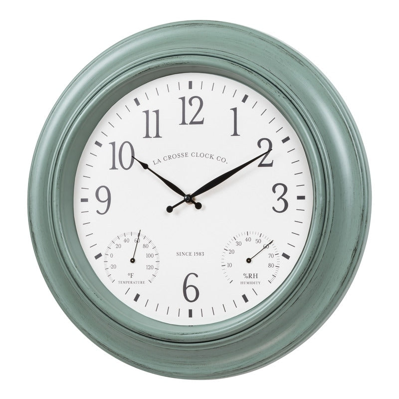 La Crosse Clock 433-3846 18 In. Outdoor Sage Green Quartz Clock