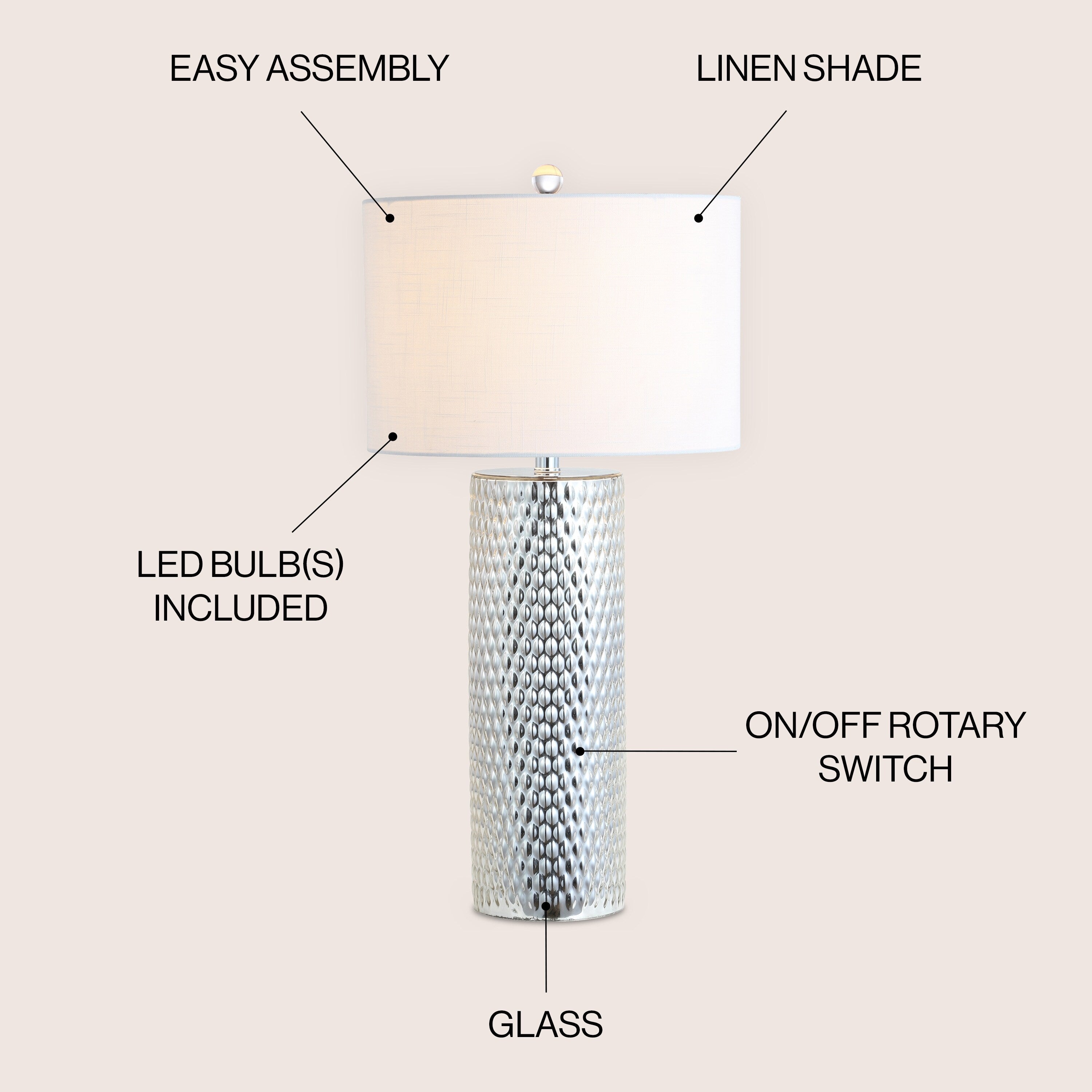 Hughes 30 Glass LED Table Lamp, Silver by JONATHAN Y