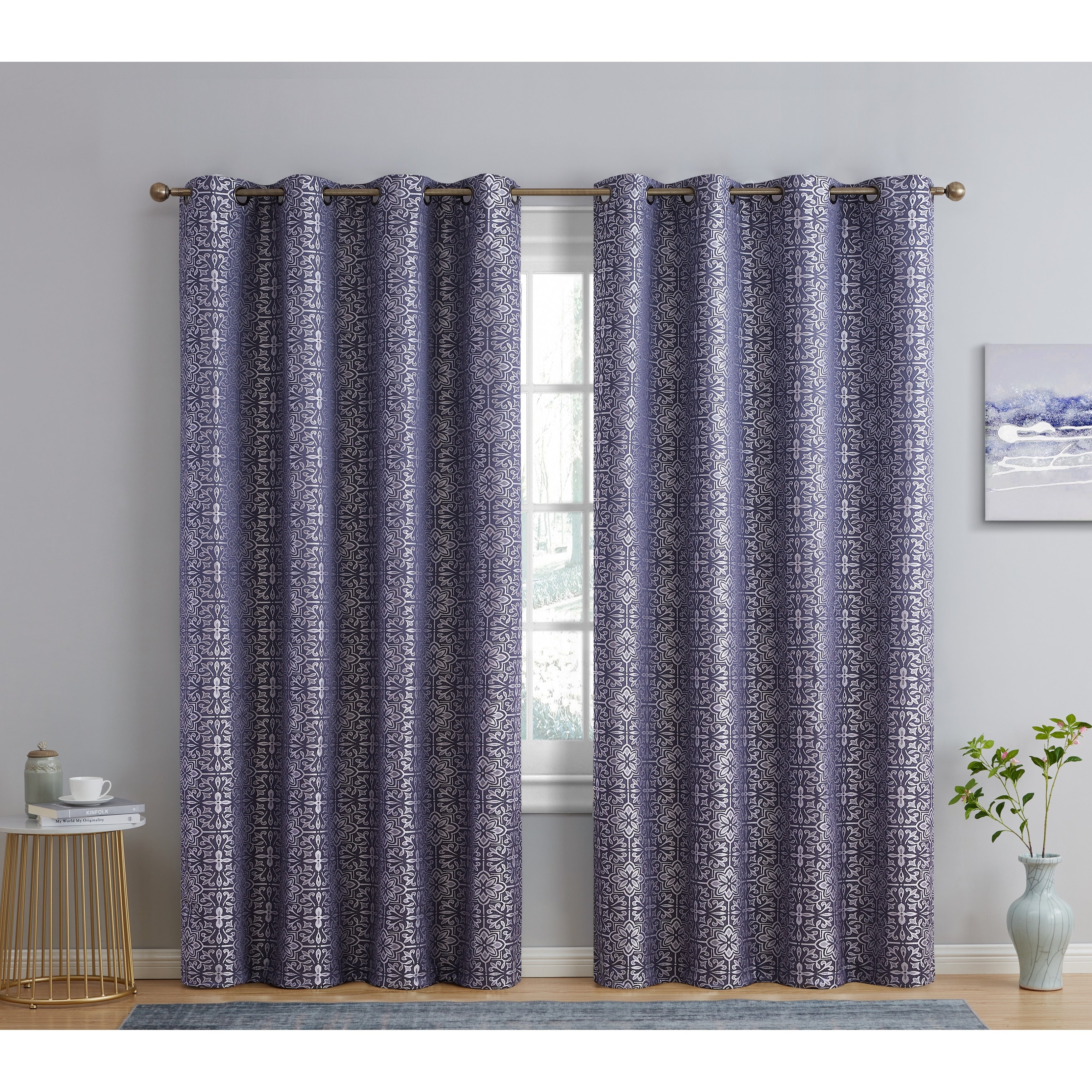 HLC.me Mia Tile 100% Complete Blackout Thermal Insulated Heat/Cold/UV Blocking Grommet Curtain Panels - Pair