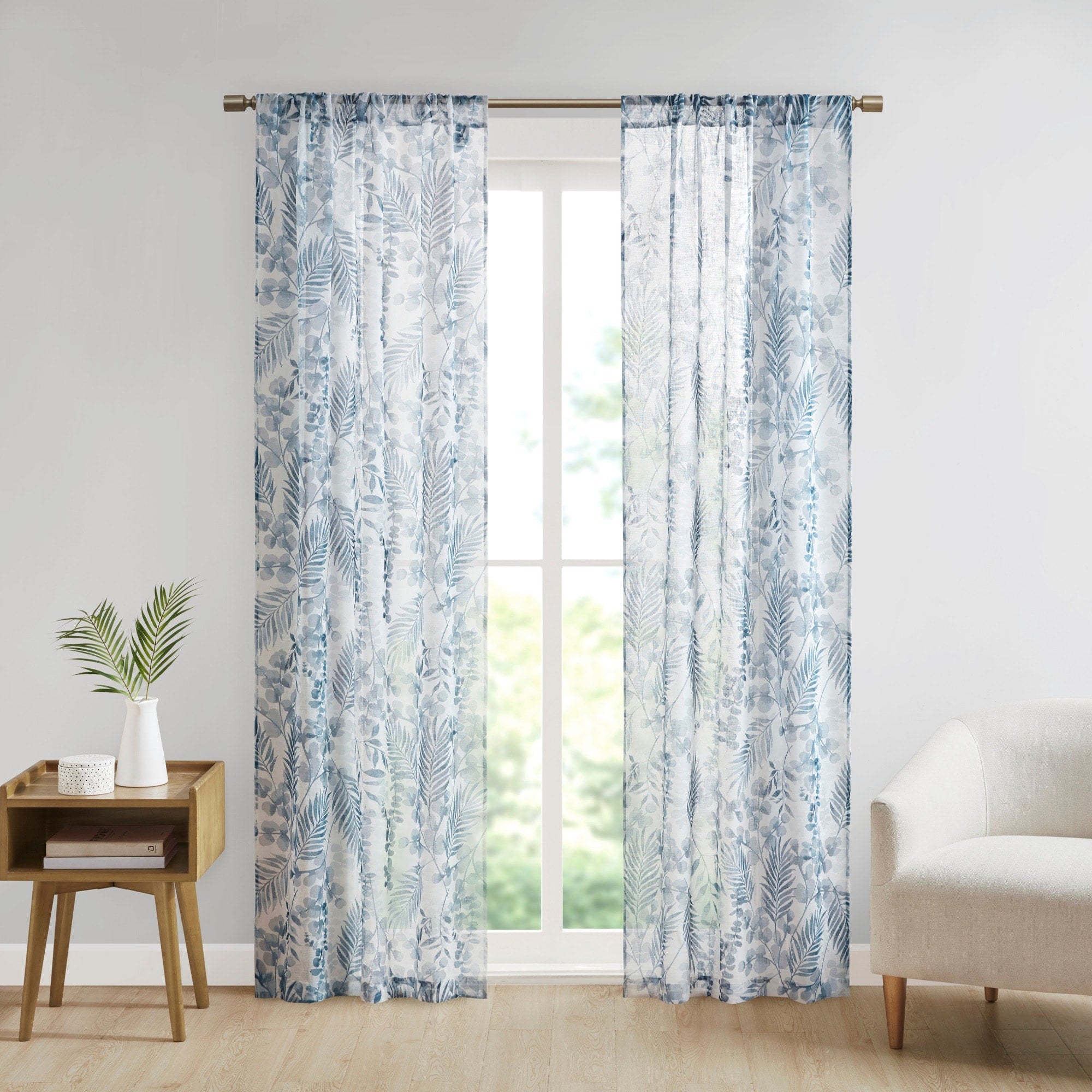 Madison Park Tulia Botanical Printed Texture Sheer Window Curtain Pair