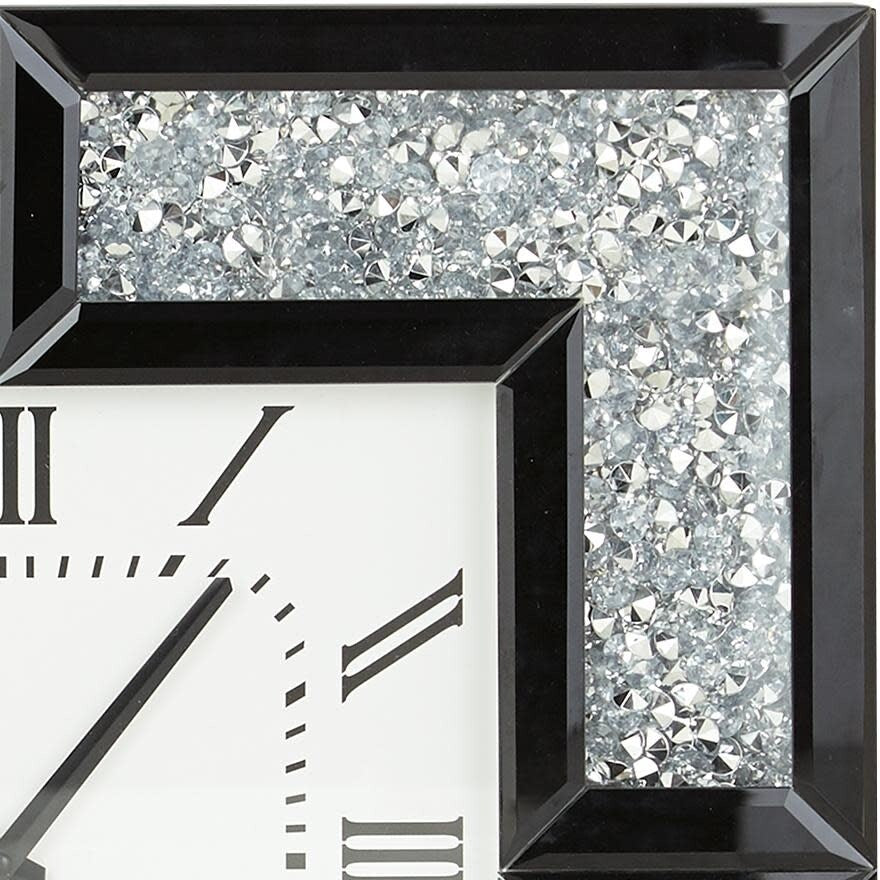 Glass Mirrored Decorative Wall Clock with Floating Crystals - Black - Roche River Decor