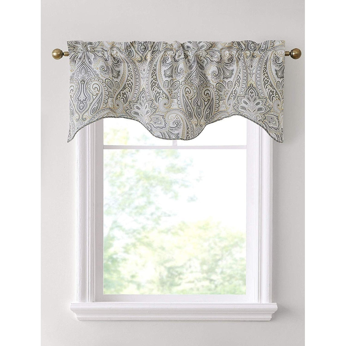 HLC.me Paris Paisley Decorative Rod Pocket Short Scalloped Curtain Valance, Single Valance