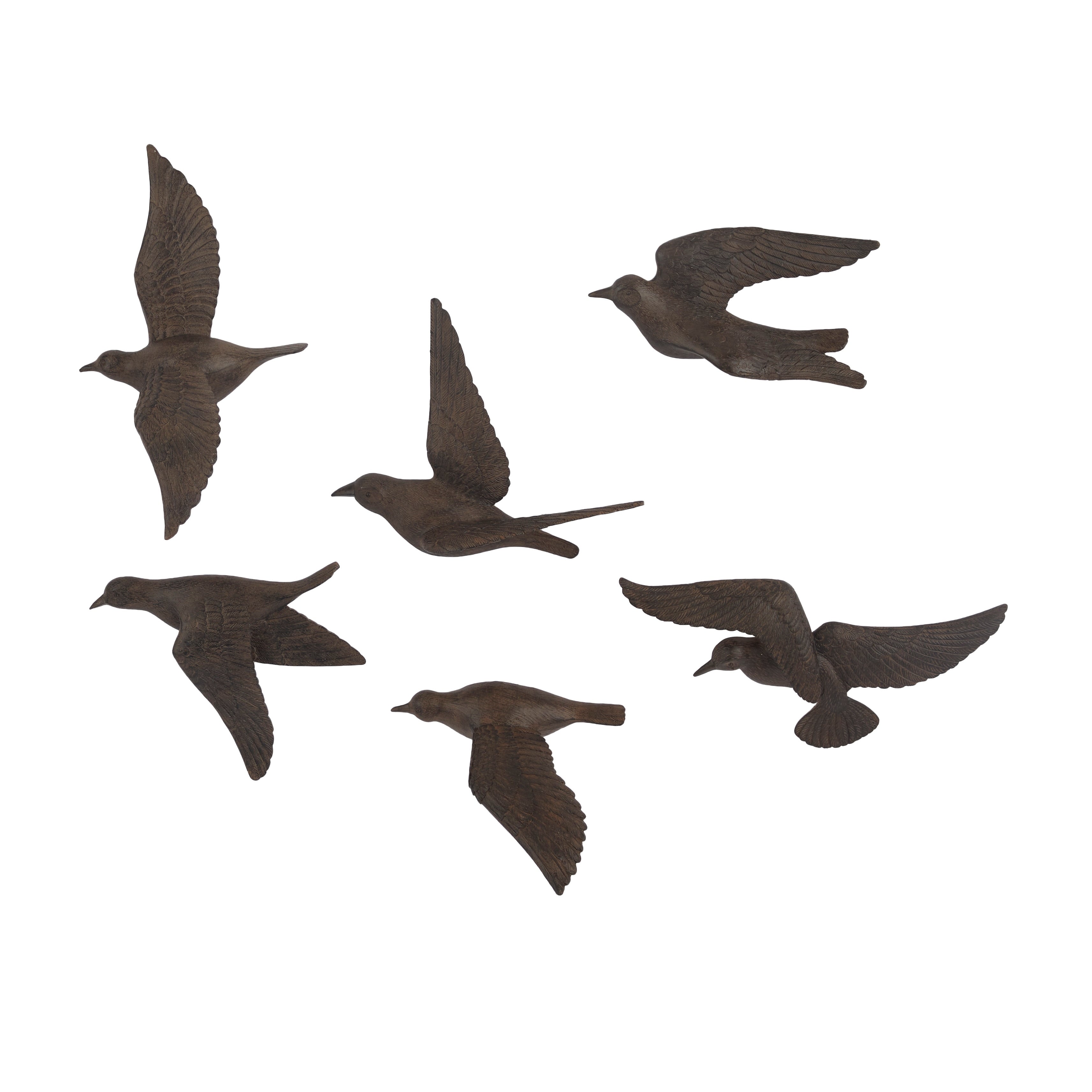 Artistic Polystone Floating Bird Wall Decor (Set of 6) - Gold, Brown, Silver