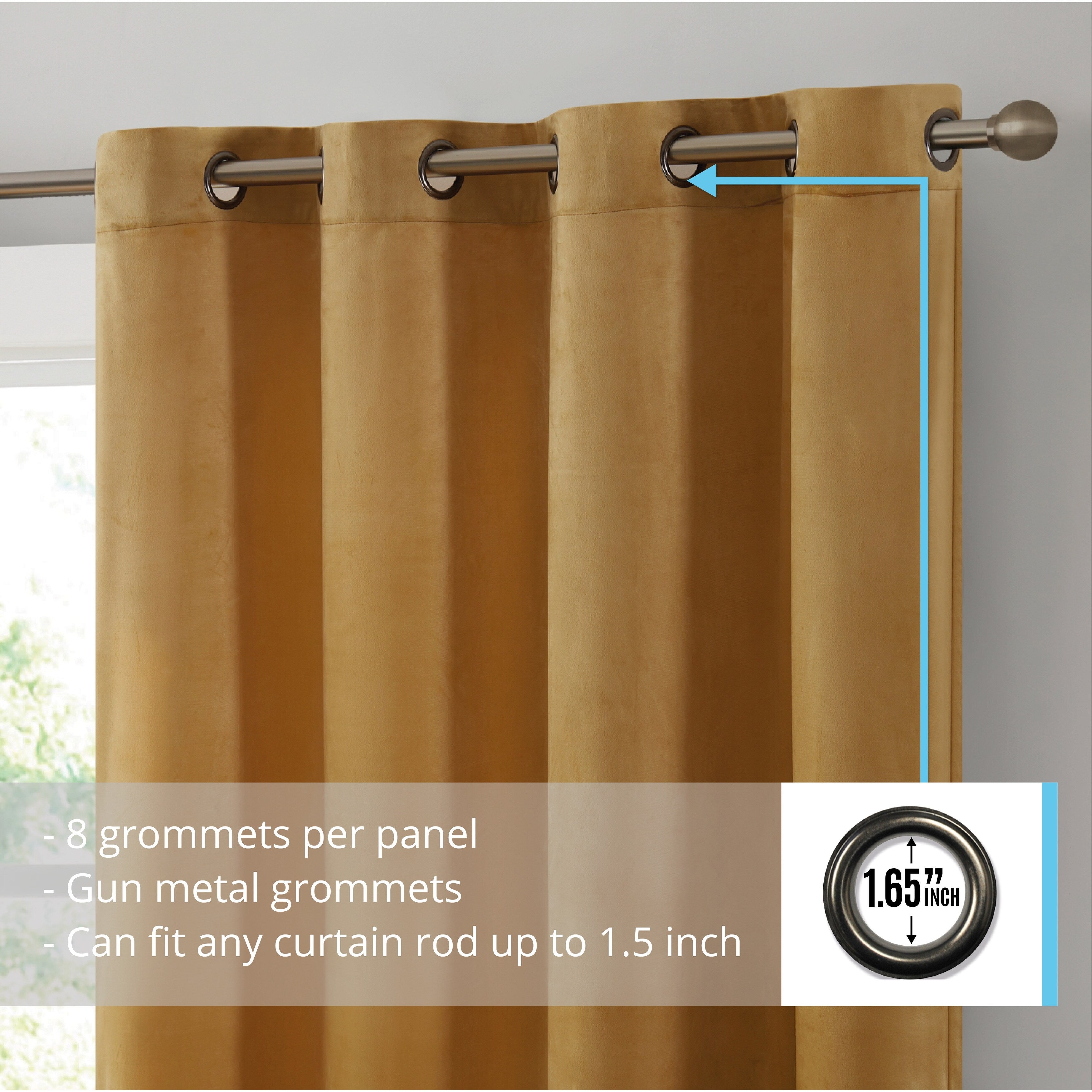 HLC.me Sawyer Premium Luxurious Lush Velvet Soft Light Filtering Grommet Window Curtains - Set of 2