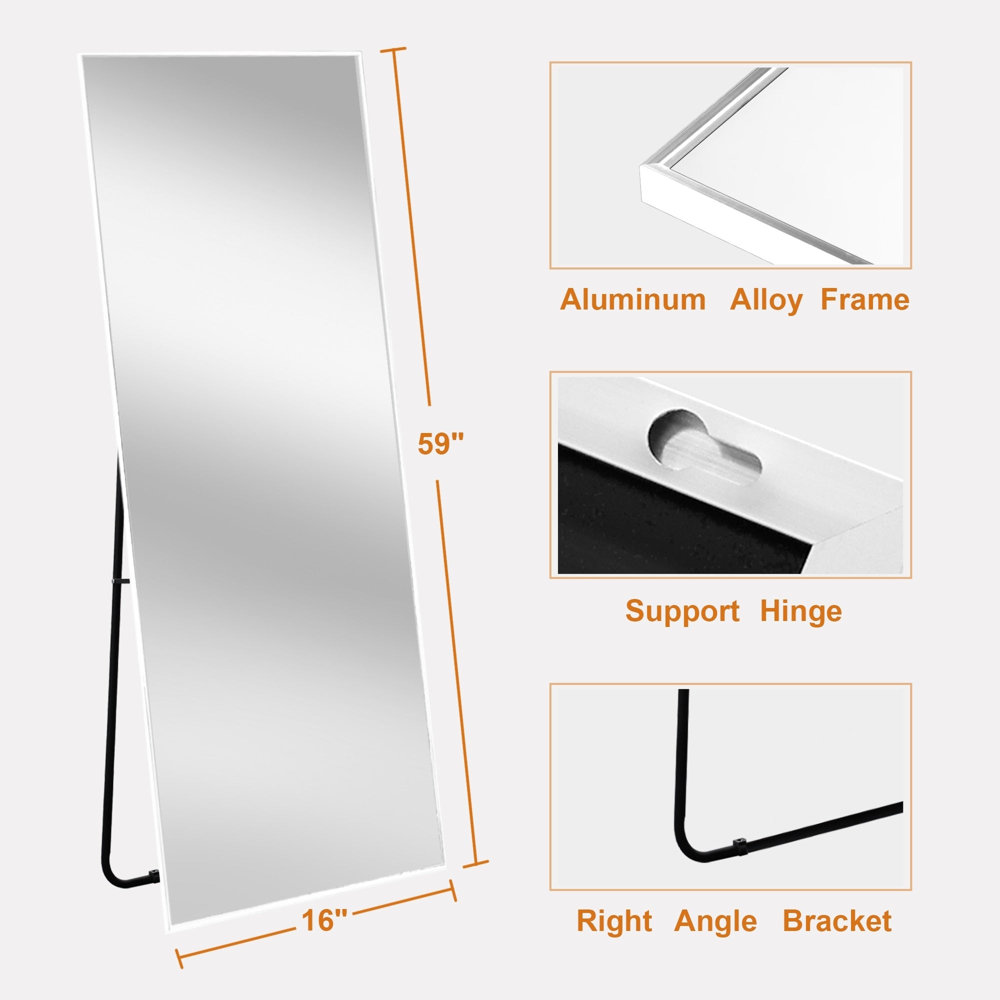 Modern Aluminum Alloy Full Length Floor Leaning Mirror