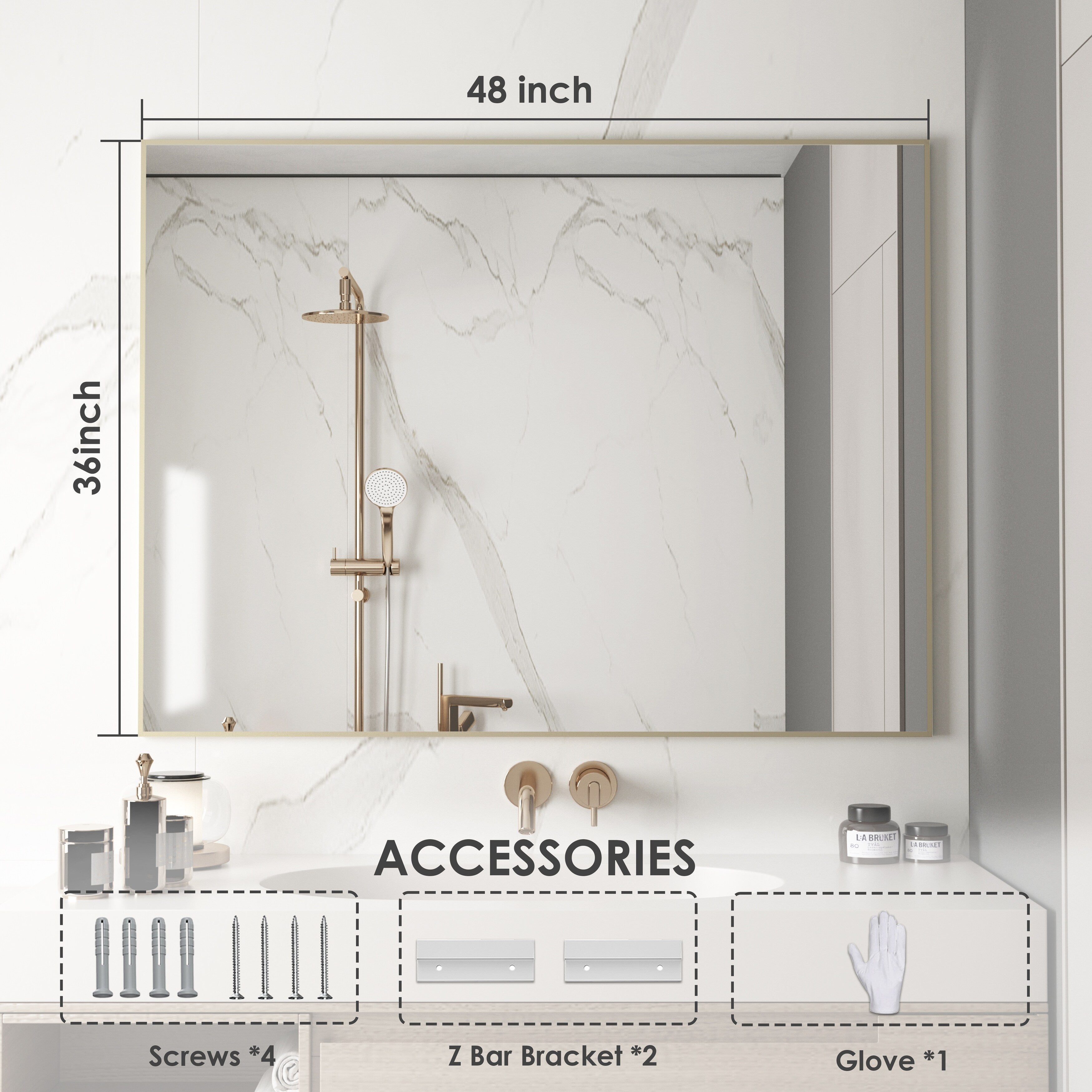 Aluminum Alloy Framed Wall Mounted Bathroom Vanity Accent Mirror in