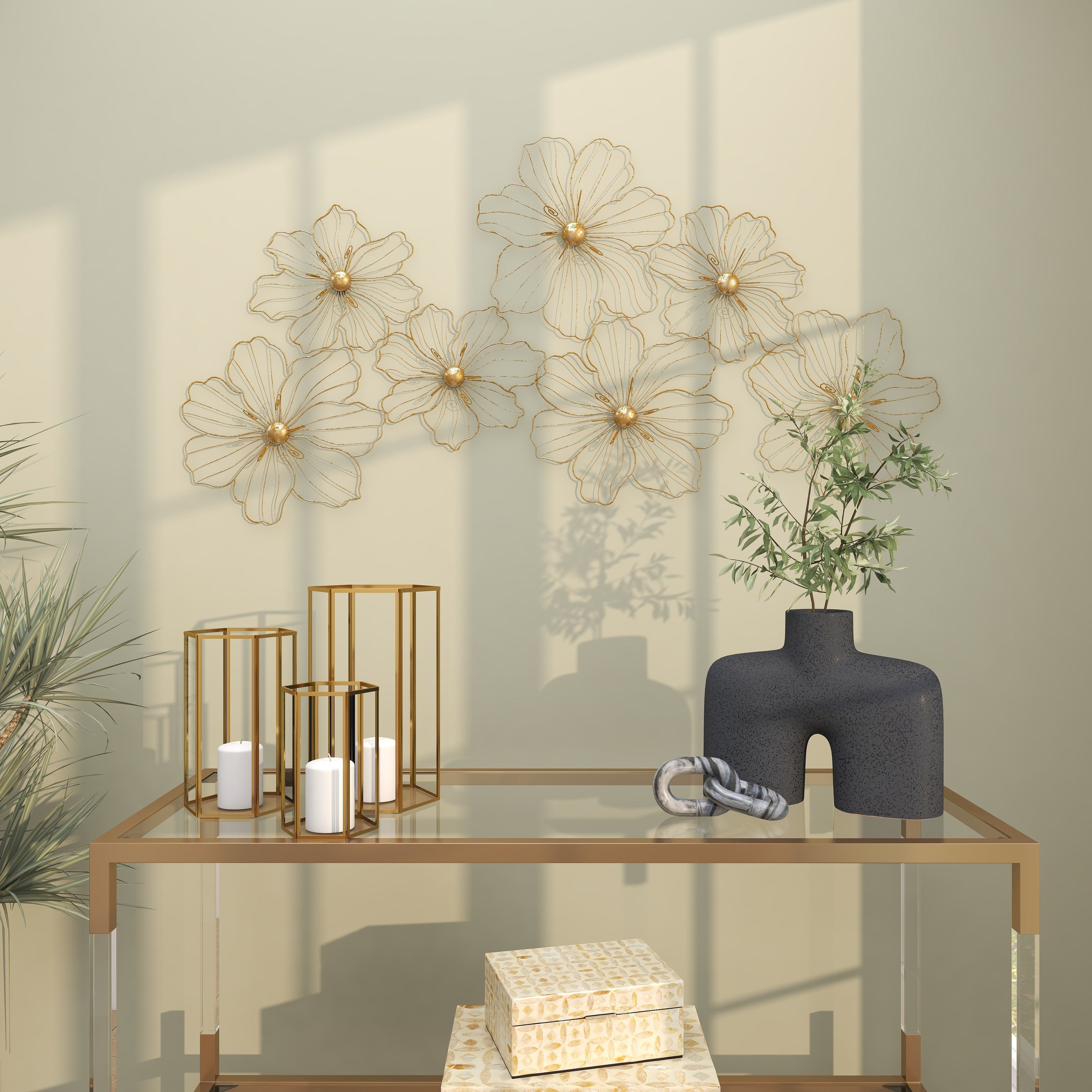 Gold or Black Metal Foiled Wire Floral Wall Decor