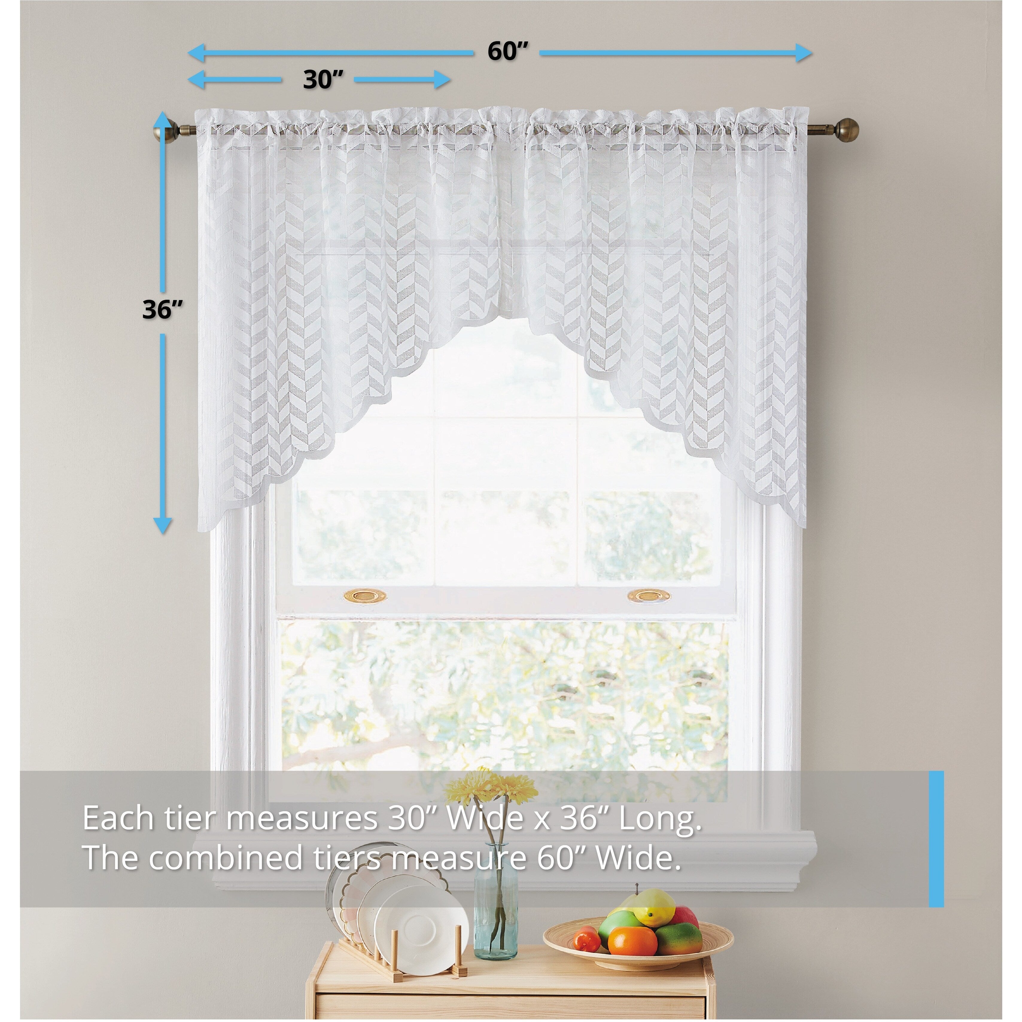 HLC.me Herringbone Lace Sheer Kitchen Cafe Curtain Tiers Swags Valance for Small Windows & Bathroom