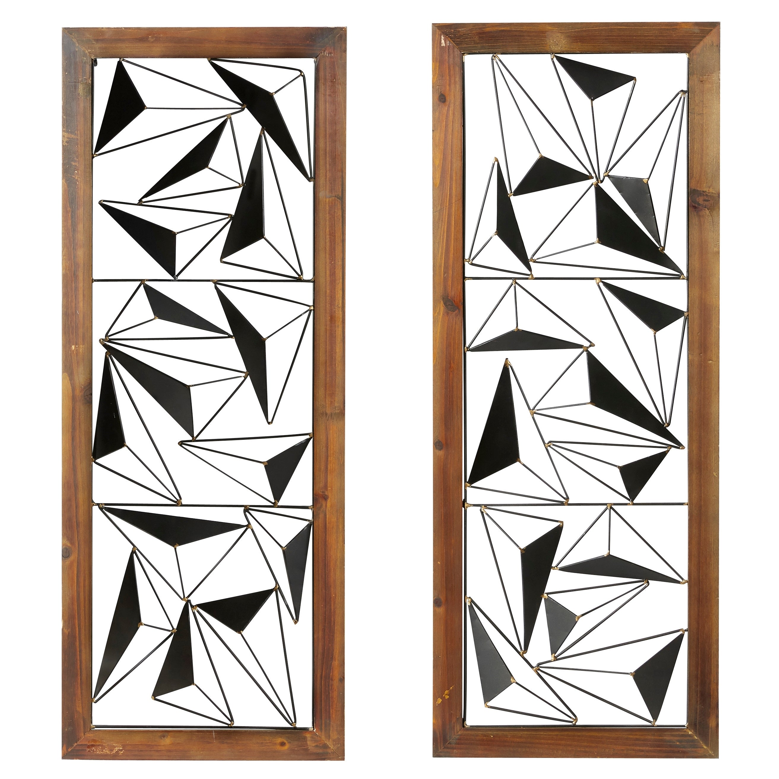 Black Metal Geometric Home Wall Decor with Wood Frame (Set of 2)