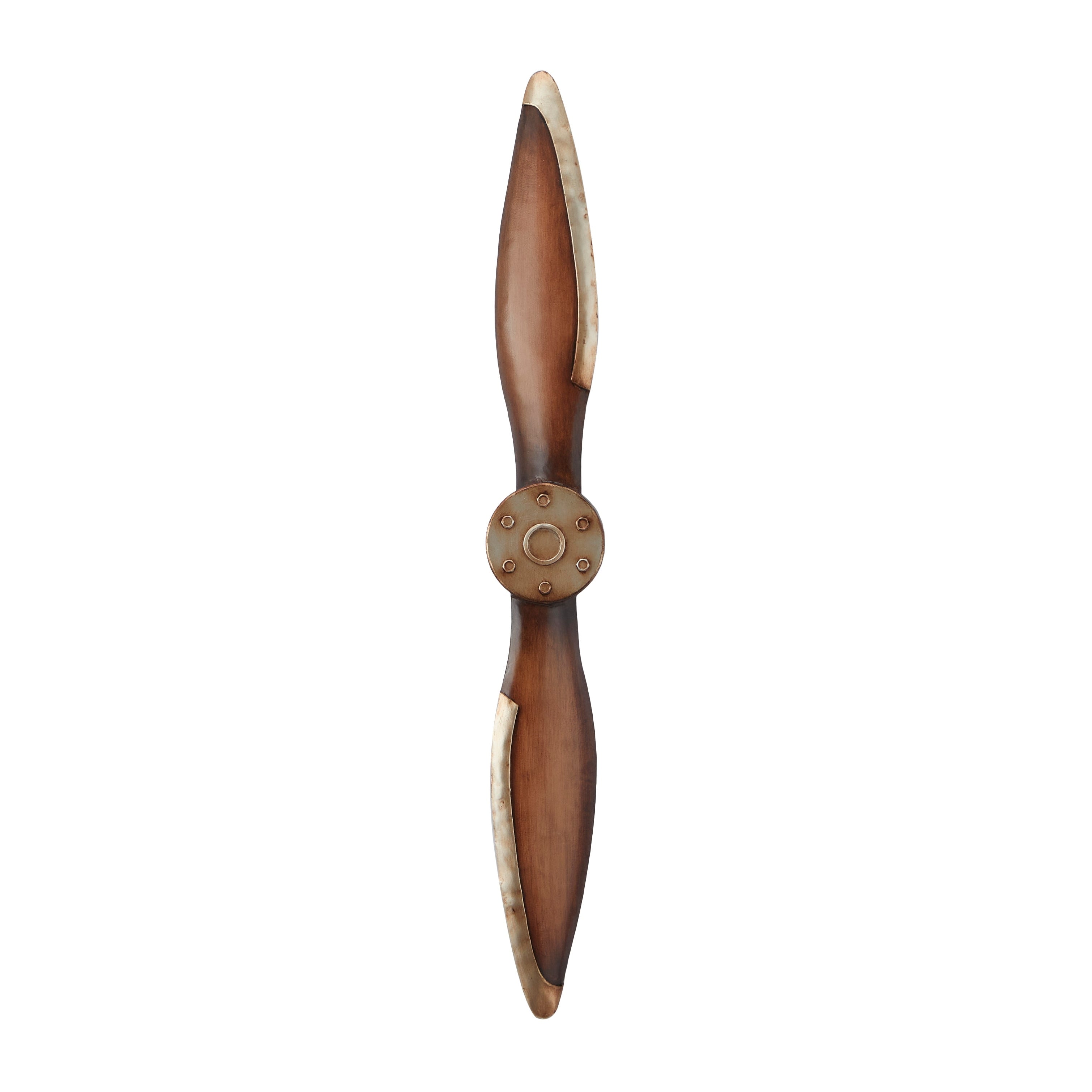 Vintage Brown Metal 2 Blade Airplane Propeller Wall Decor with Aviation Detailing