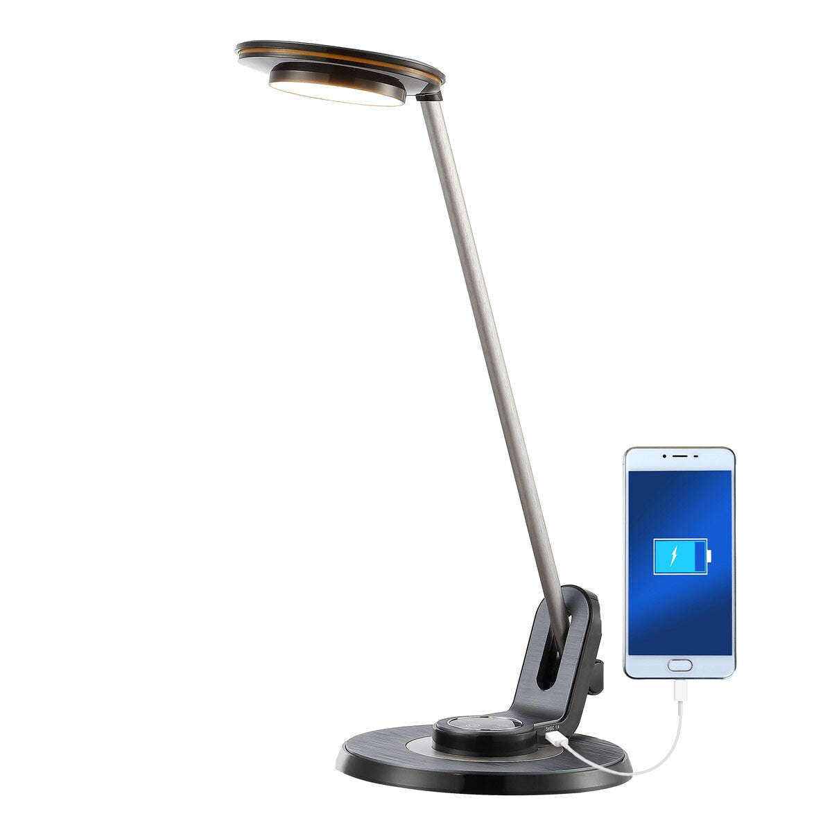 Gaines 18.5 Aluminum Contemporary Minimalist Adjustable Dimmable USB Charging LED Task Lamp, Black by JONATHAN Y