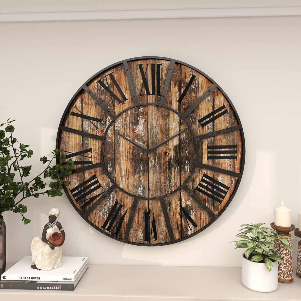 Wooden Decorative Wall Clock with Black Accents - Brown - Roche River Decor