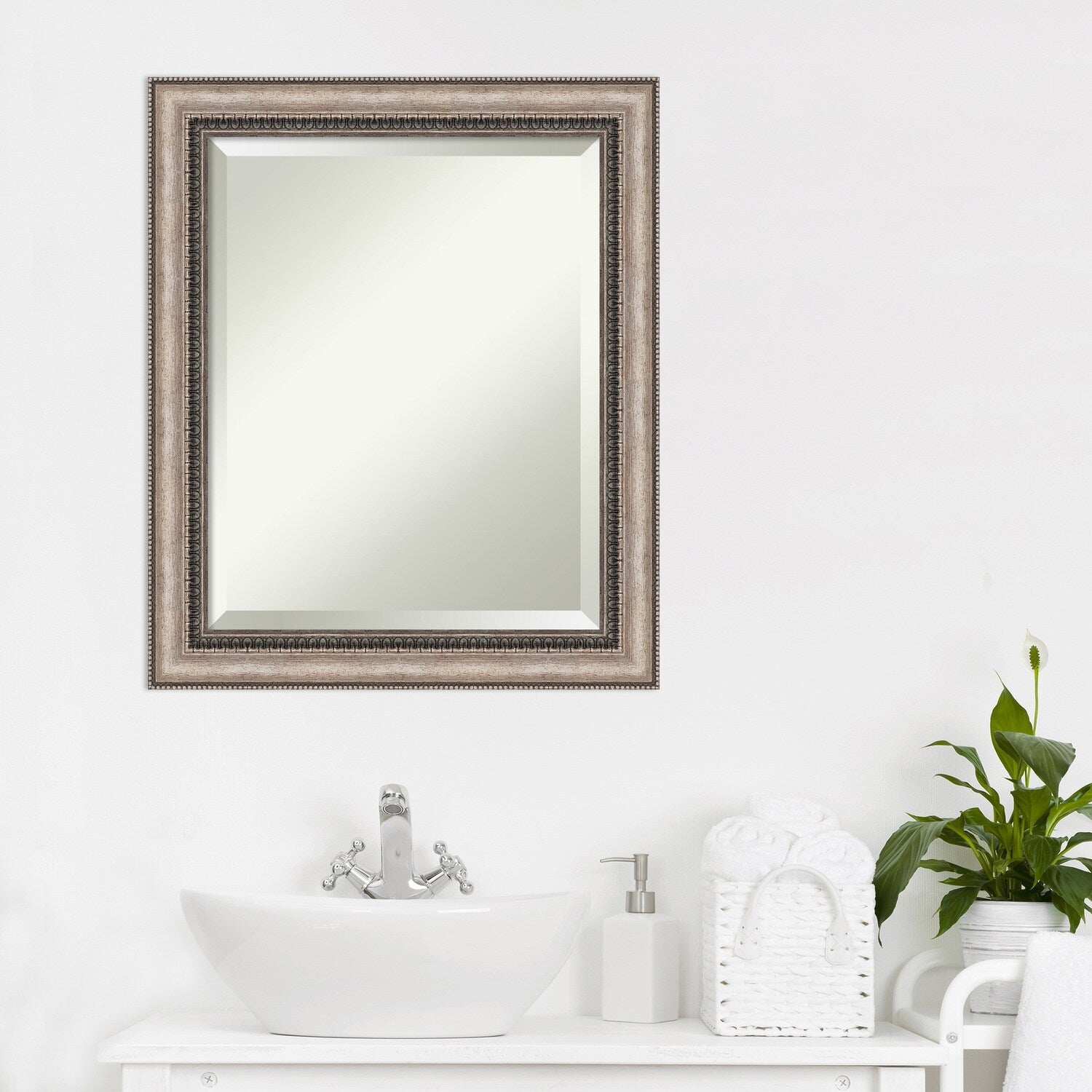 Beveled Bathroom Wall Mirror - Lyla Ornate Silver Frame - Lyla Ornate Silver