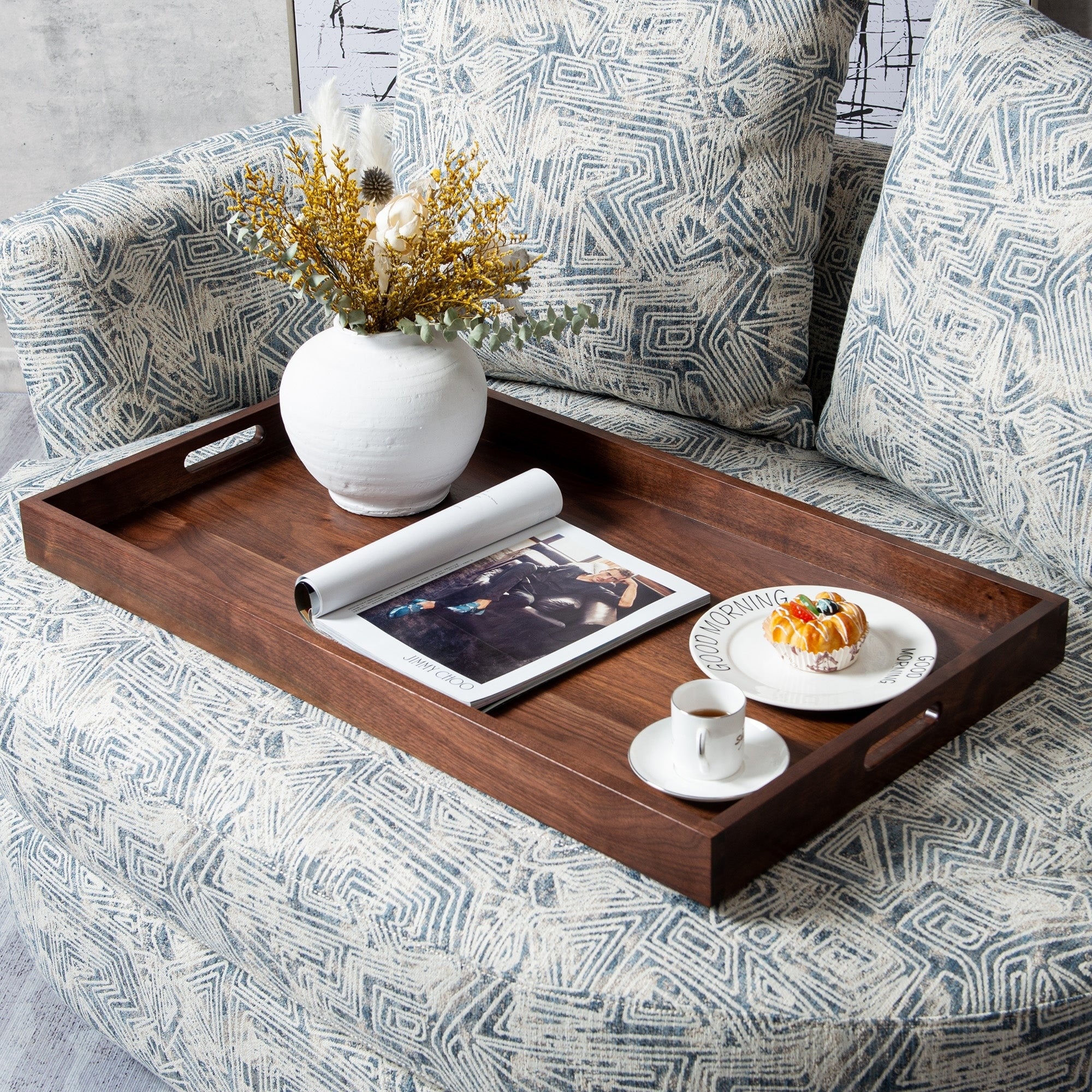 Rectangle Black Walnut Wood Serving Tray Ottoman Tray