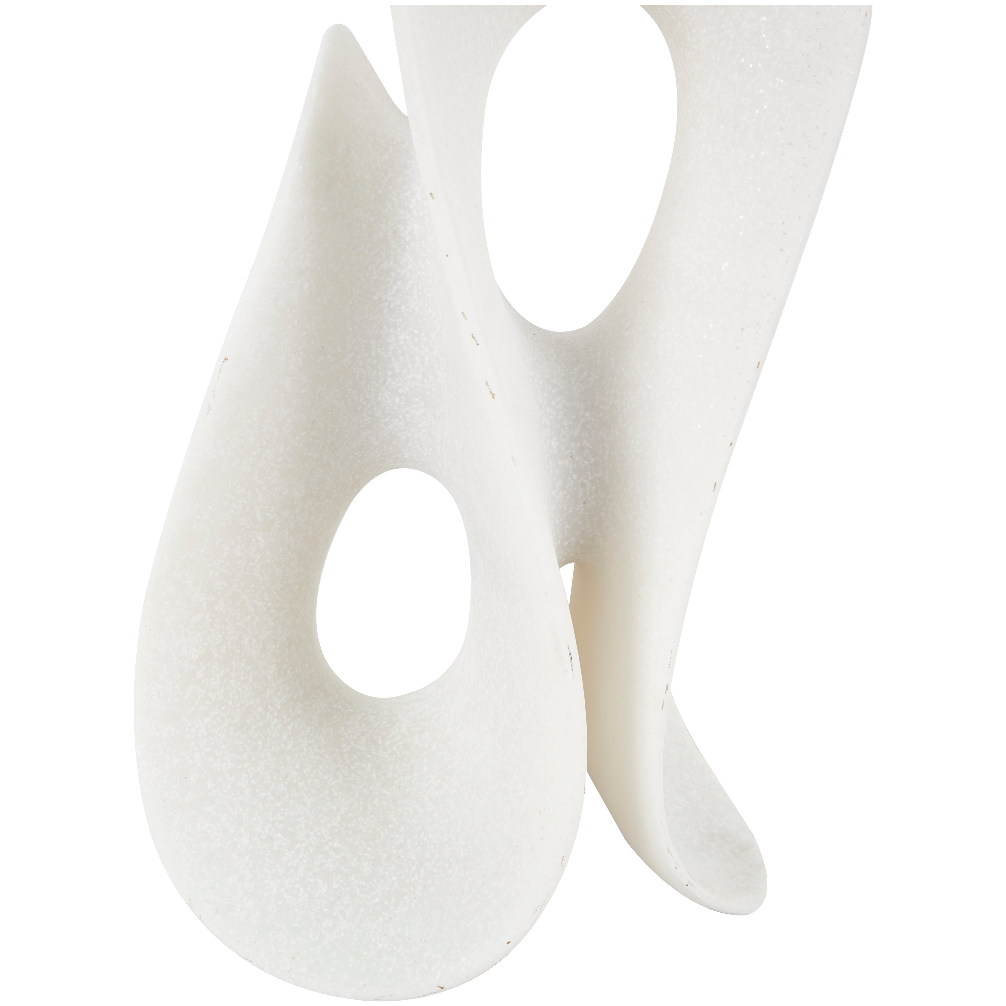 White Polystone Wavy Shaped Abstract Sculpture with Cutouts and Speckled Texturing