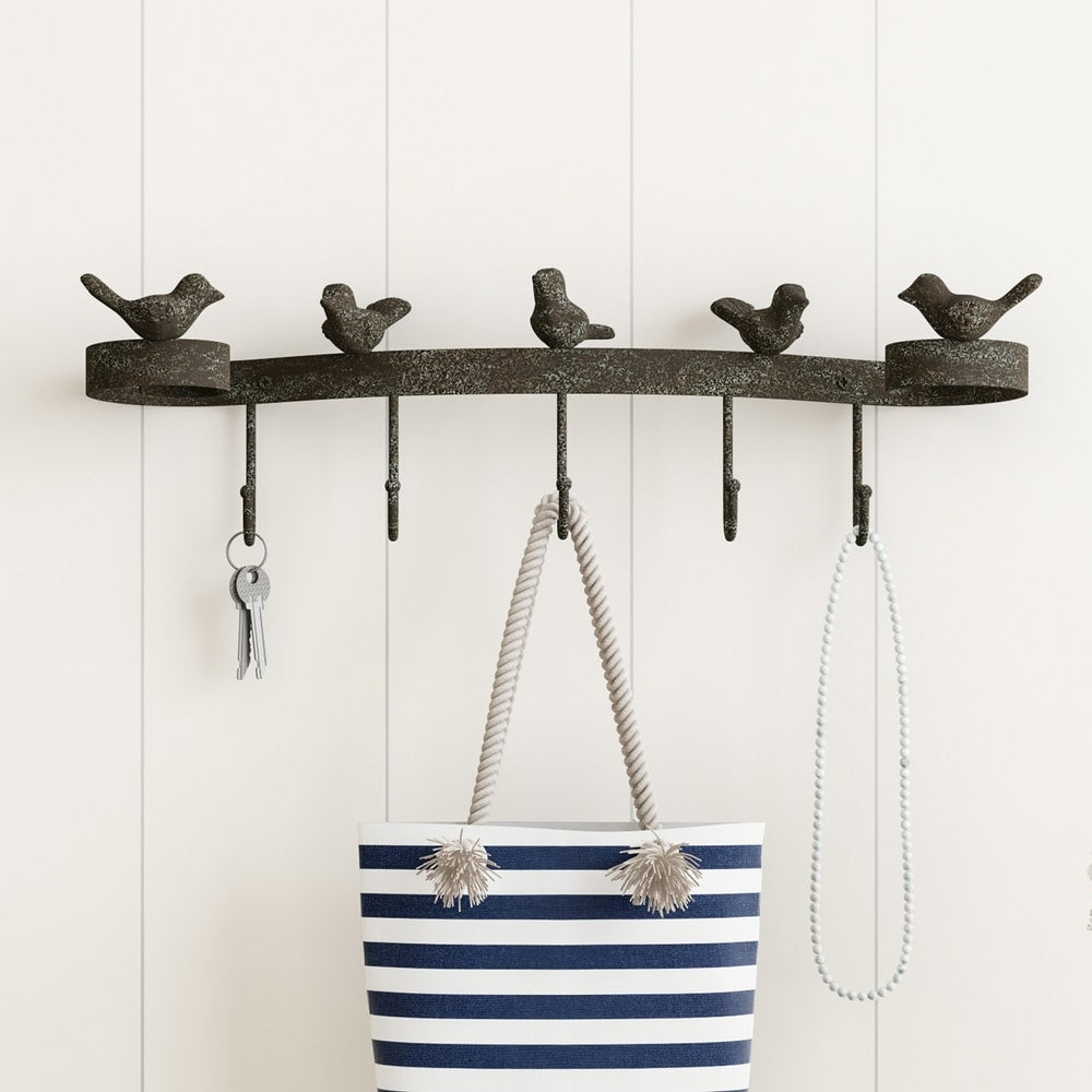 Decorative Birds on Ribbon Hook-Cast Iron Shabby Chic Rustic Wall Mount Hooks by Lavish Home