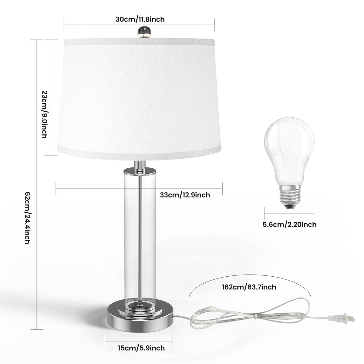 24.4 in. 3-Way Dimmable Touch Lamps with USB Charging Port LED