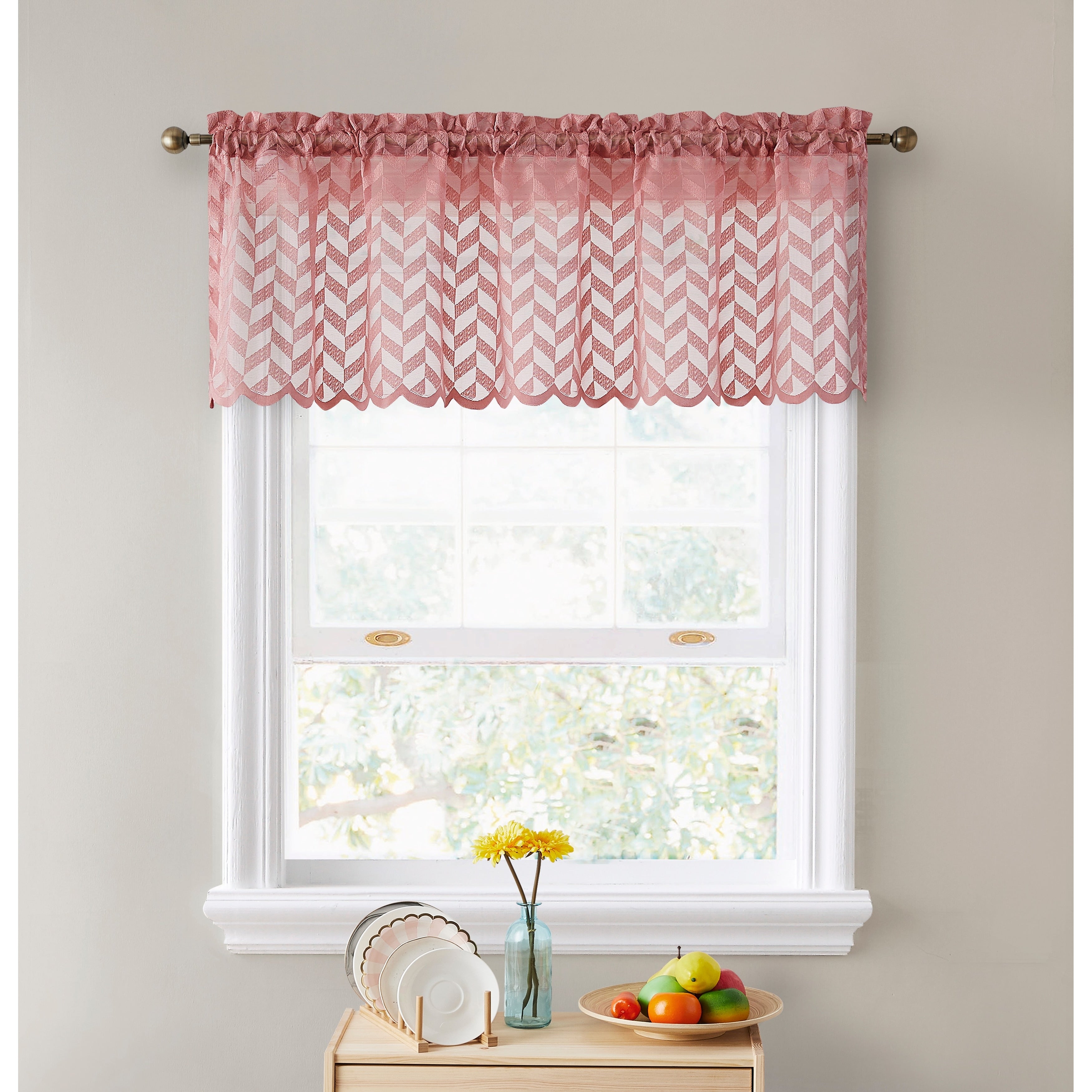 HLC.me Herringbone Lace Sheer Kitchen Cafe Curtain Tiers Swags Valance for Small Windows & Bathroom