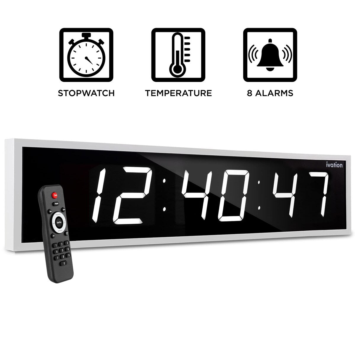 Ivation Large Digital Wall Clock, LED Display W/Timer