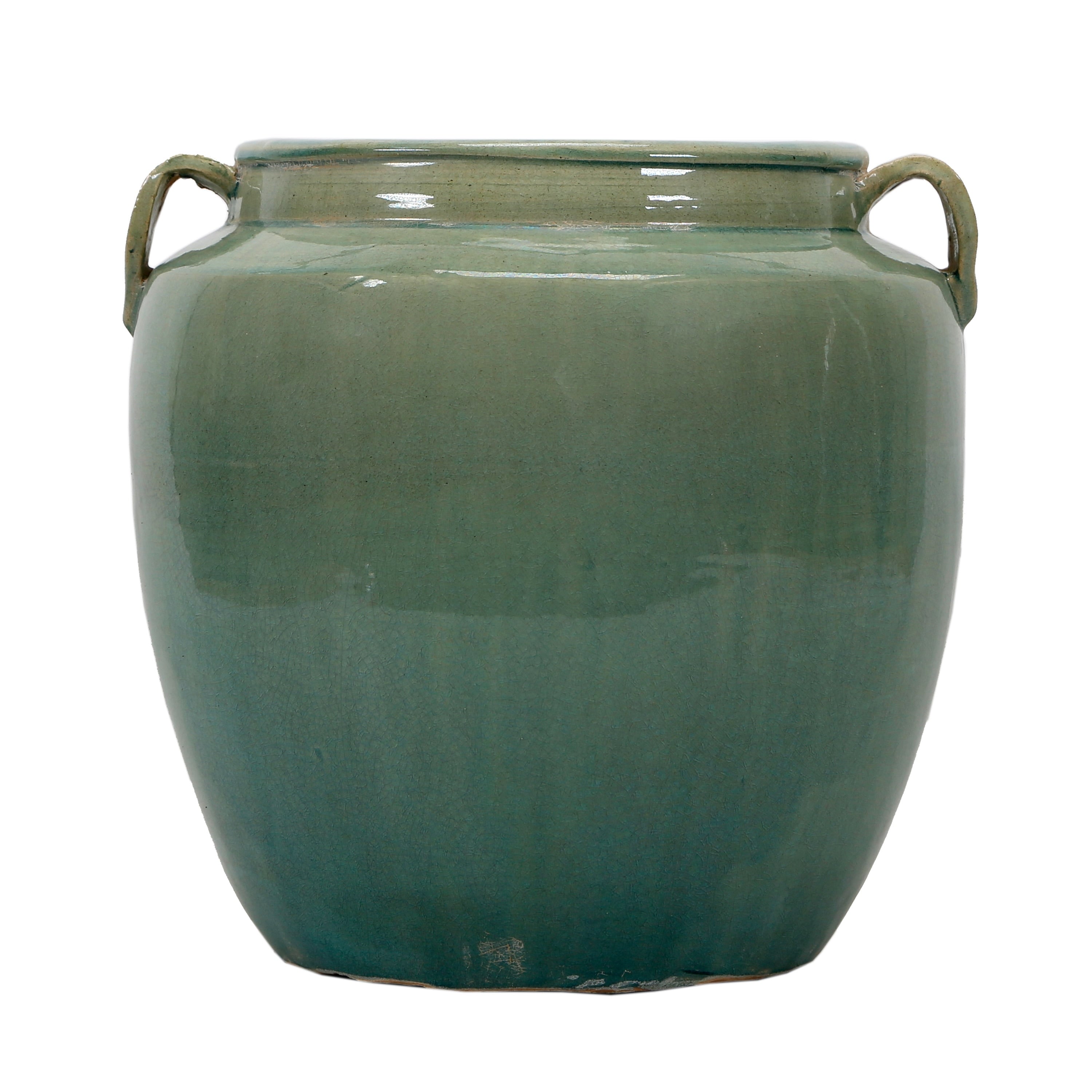 Artissance 10.2 in. W Green Ceramic Vintage Style Jar w/2 handles