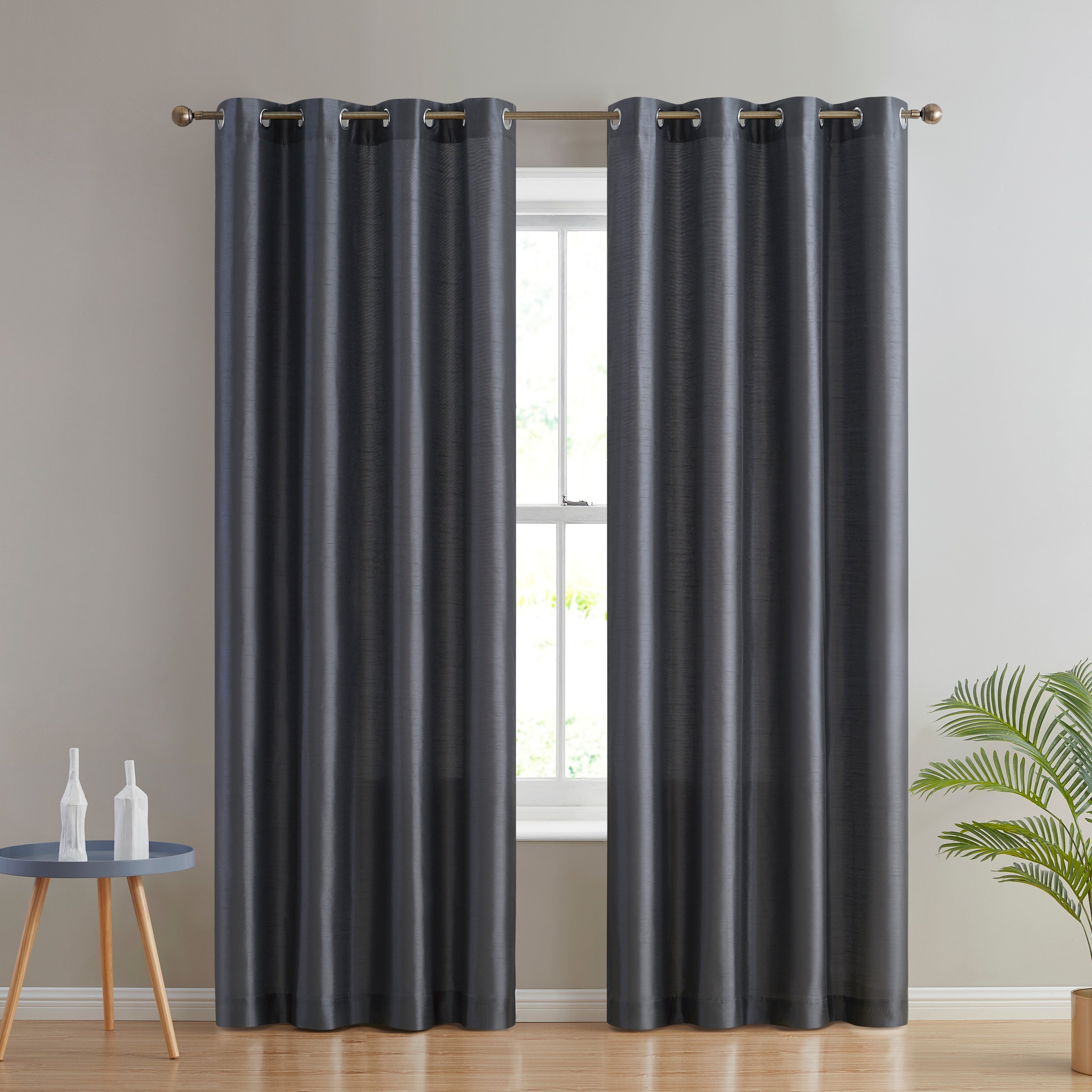 HLC.me Jefferson Faux Silk Semi Sheer Light Filtering Lined Grommet Window Curtain Bedroom, 2 Panels