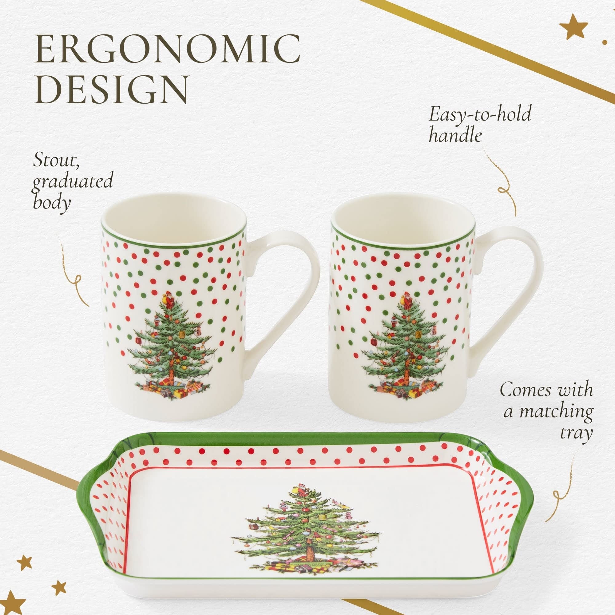 Pimpernel Christmas Tree Polka Dot Mug and Tray Set - 8 L x 5 W