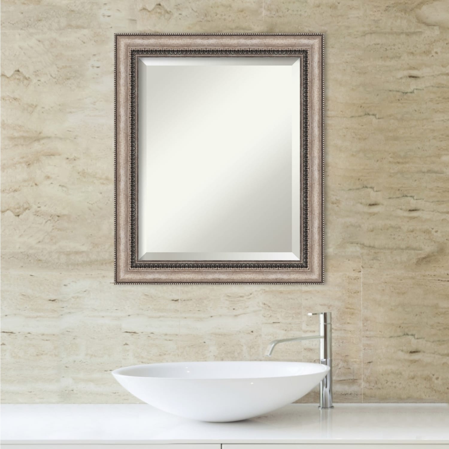 Beveled Bathroom Wall Mirror - Lyla Ornate Silver Frame - Lyla Ornate Silver