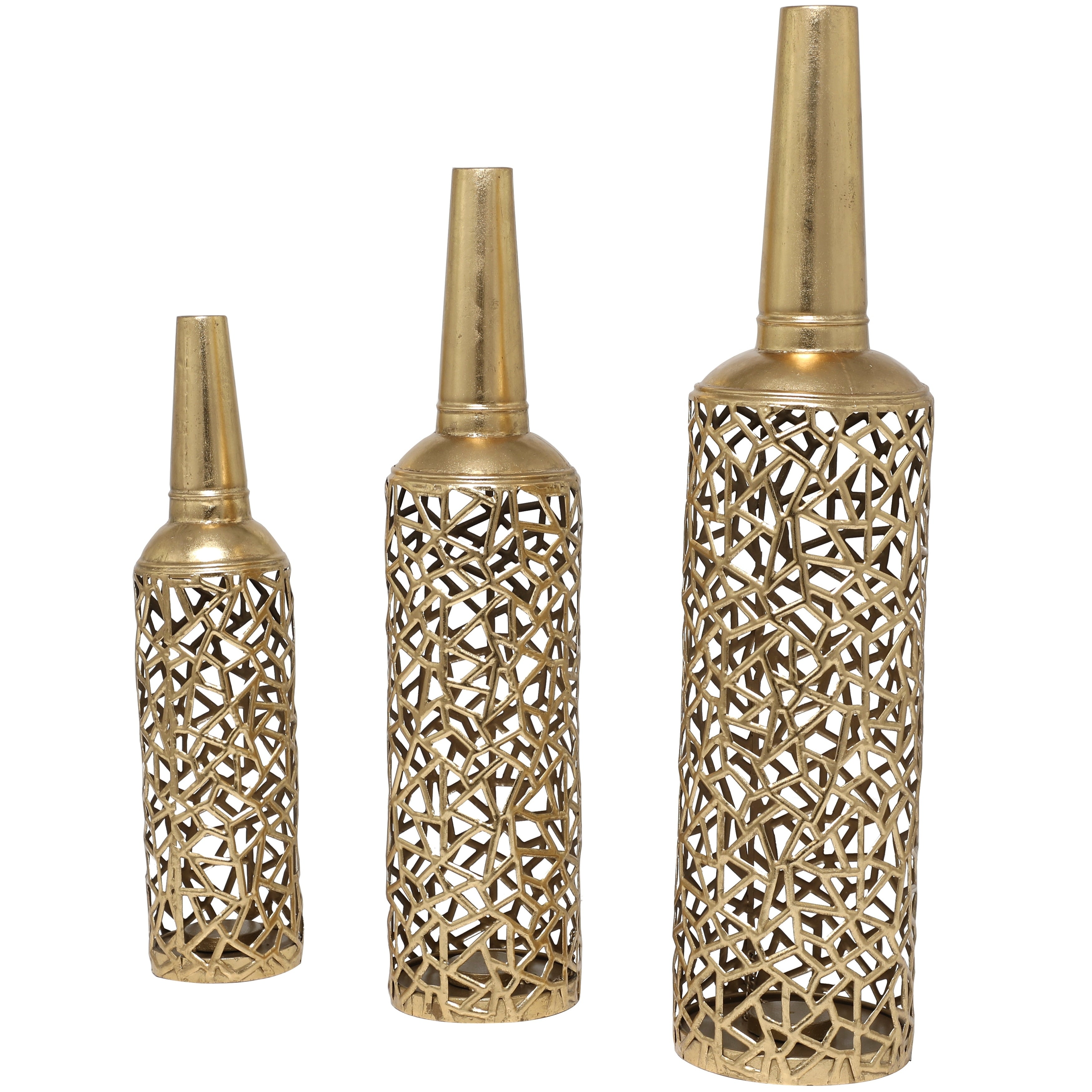 The Novogratz Gold Metal Abstract Patterned Decorative Vase with Open Frame Design (Set of 3) - 30, 25, 21H