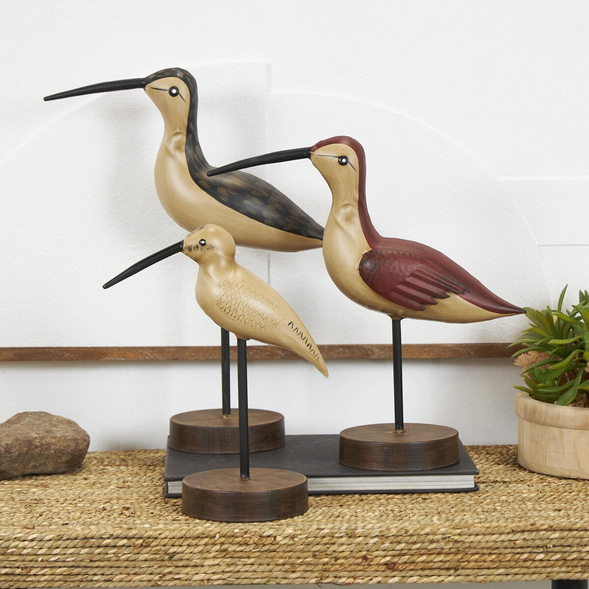 Metal Bird Decorative Sculpture with Round Bases - Set of 3 Brown - Roche River Decor