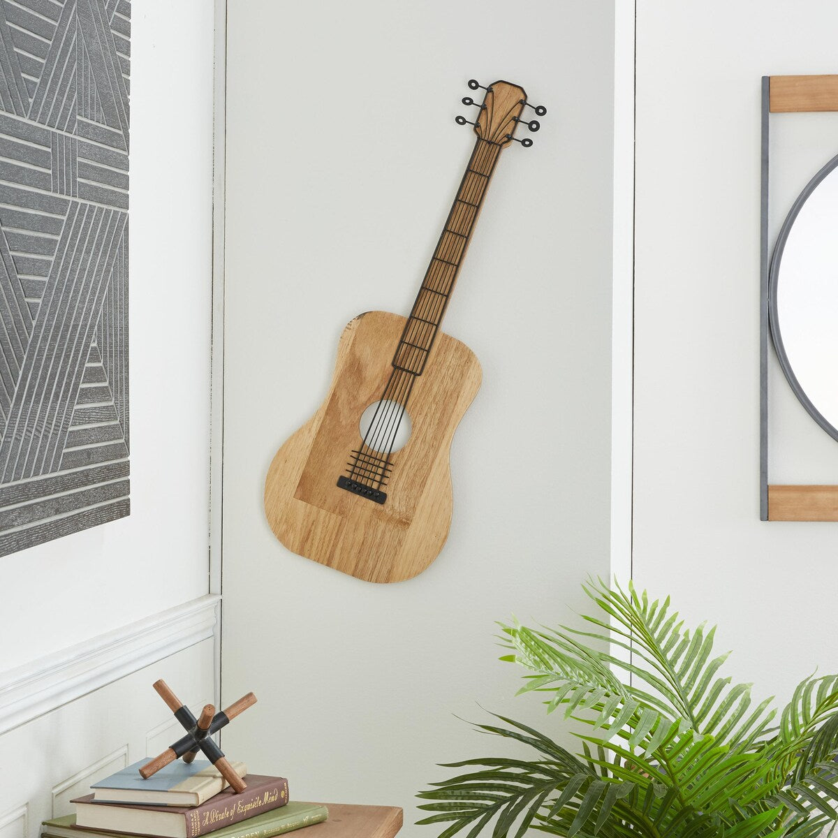 Wooden Guitar Home Wall Decor - Brown - Roche River Decor