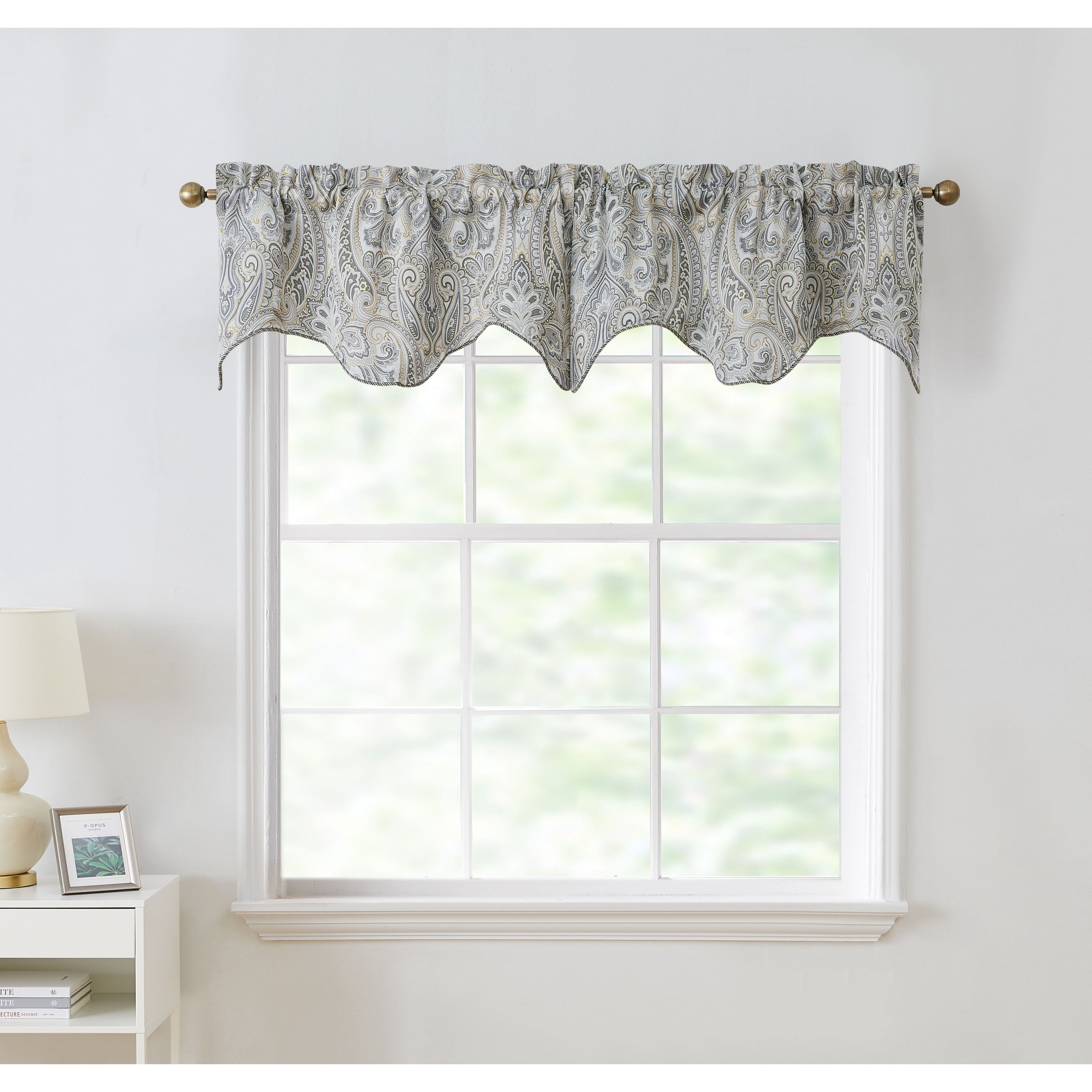 HLC.me Paris Paisley Decorative Rod Pocket Short Scalloped Curtain Valance, Single Valance