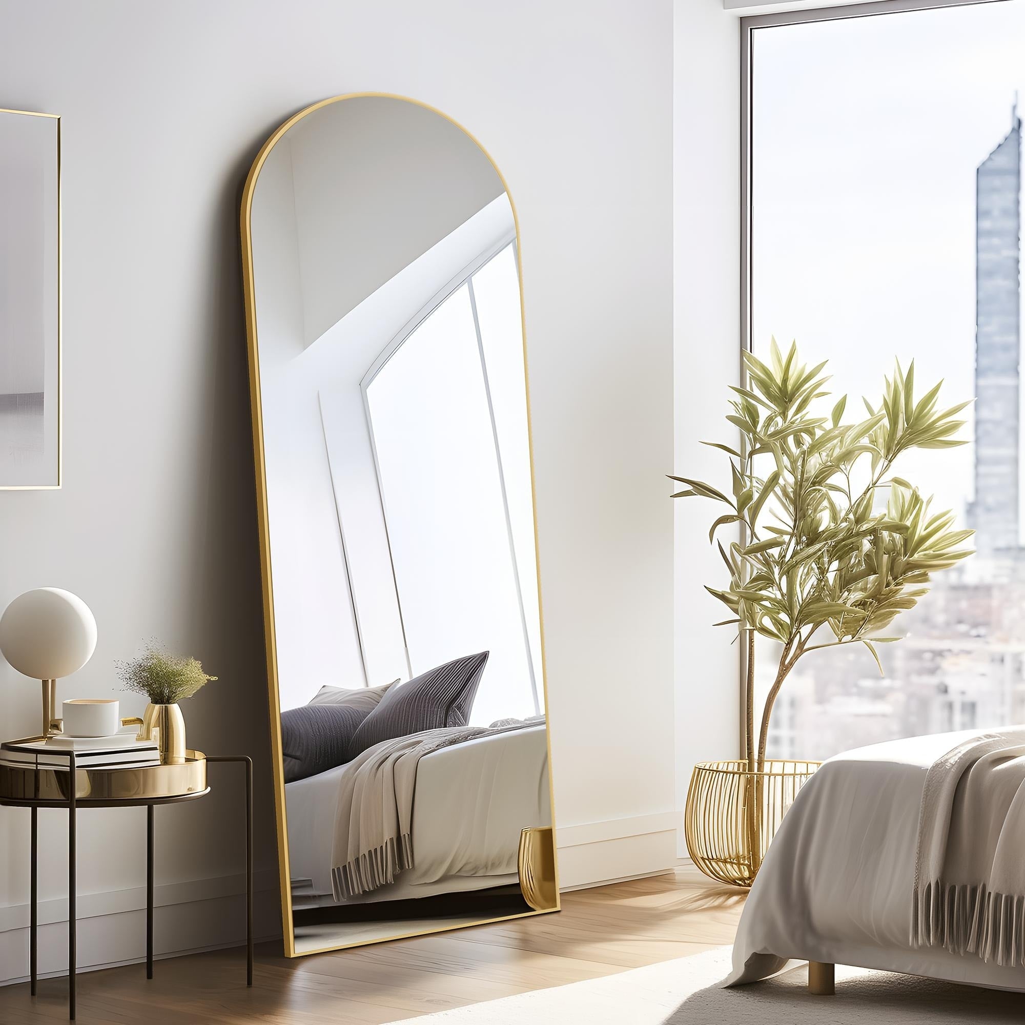 Modern Arched Mirror Full-Length Floor Mirror with Stand