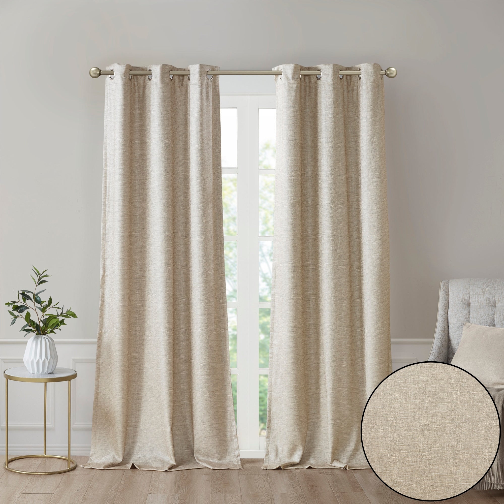 SunSmart Leighton Tonal Printed Faux Silk Total Blackout Curtain Panel Pair