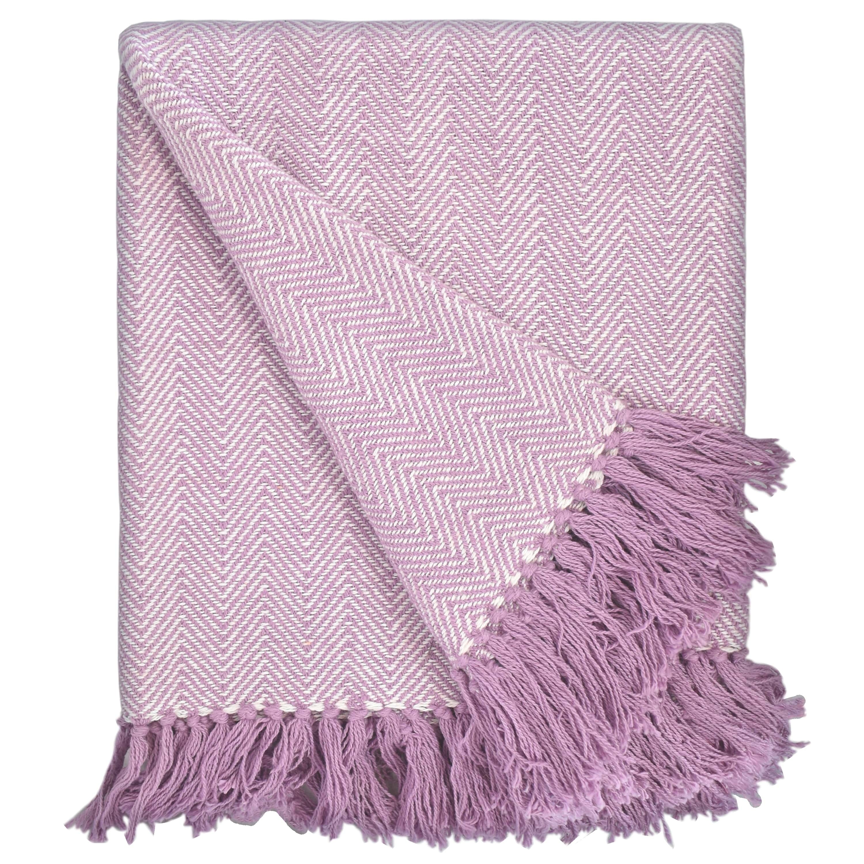 Fabstyles Herringbone Stripe Cotton Throw Blanket With Fringes