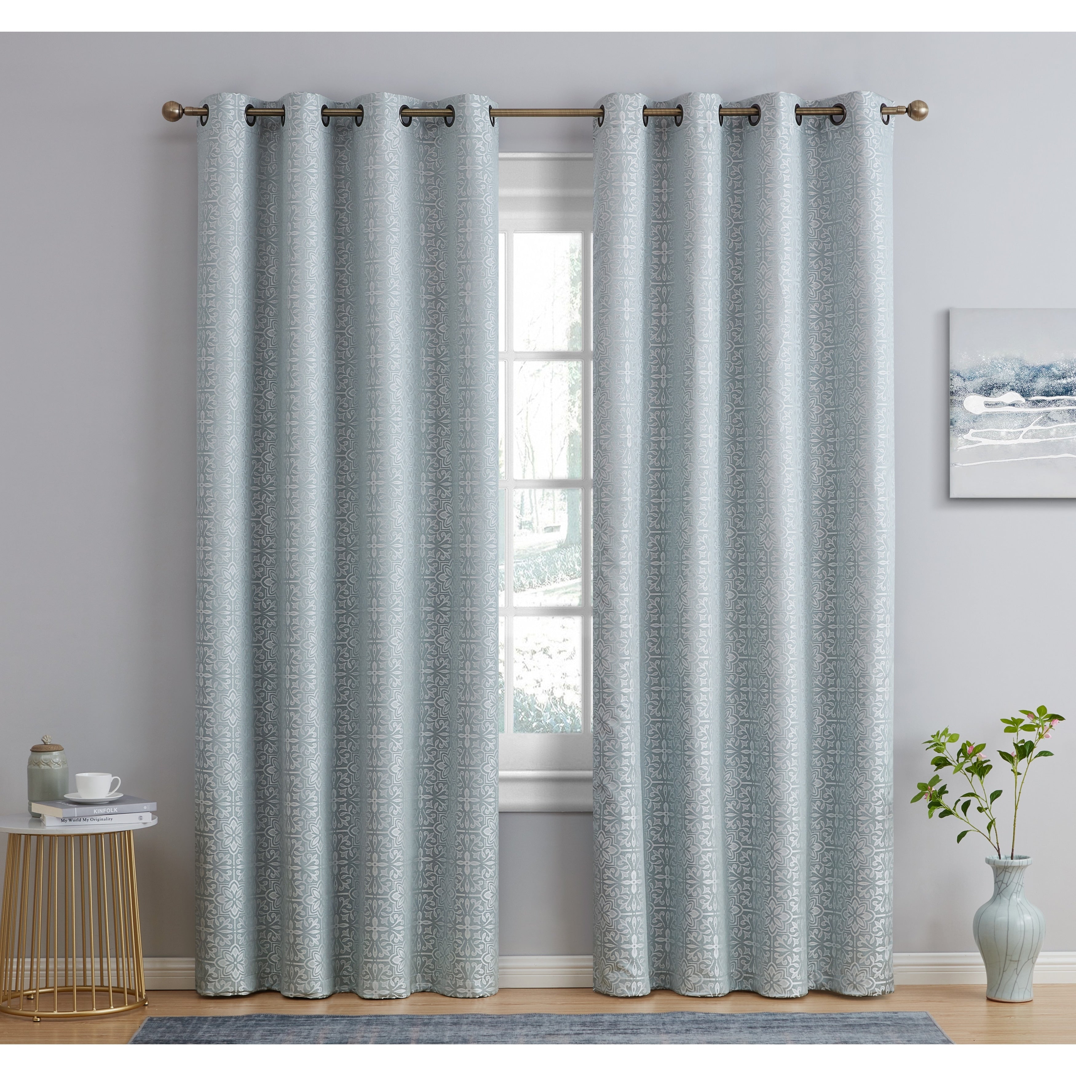 HLC.me Mia Tile 100% Complete Blackout Thermal Insulated Heat/Cold/UV Blocking Grommet Curtain Panels - Pair