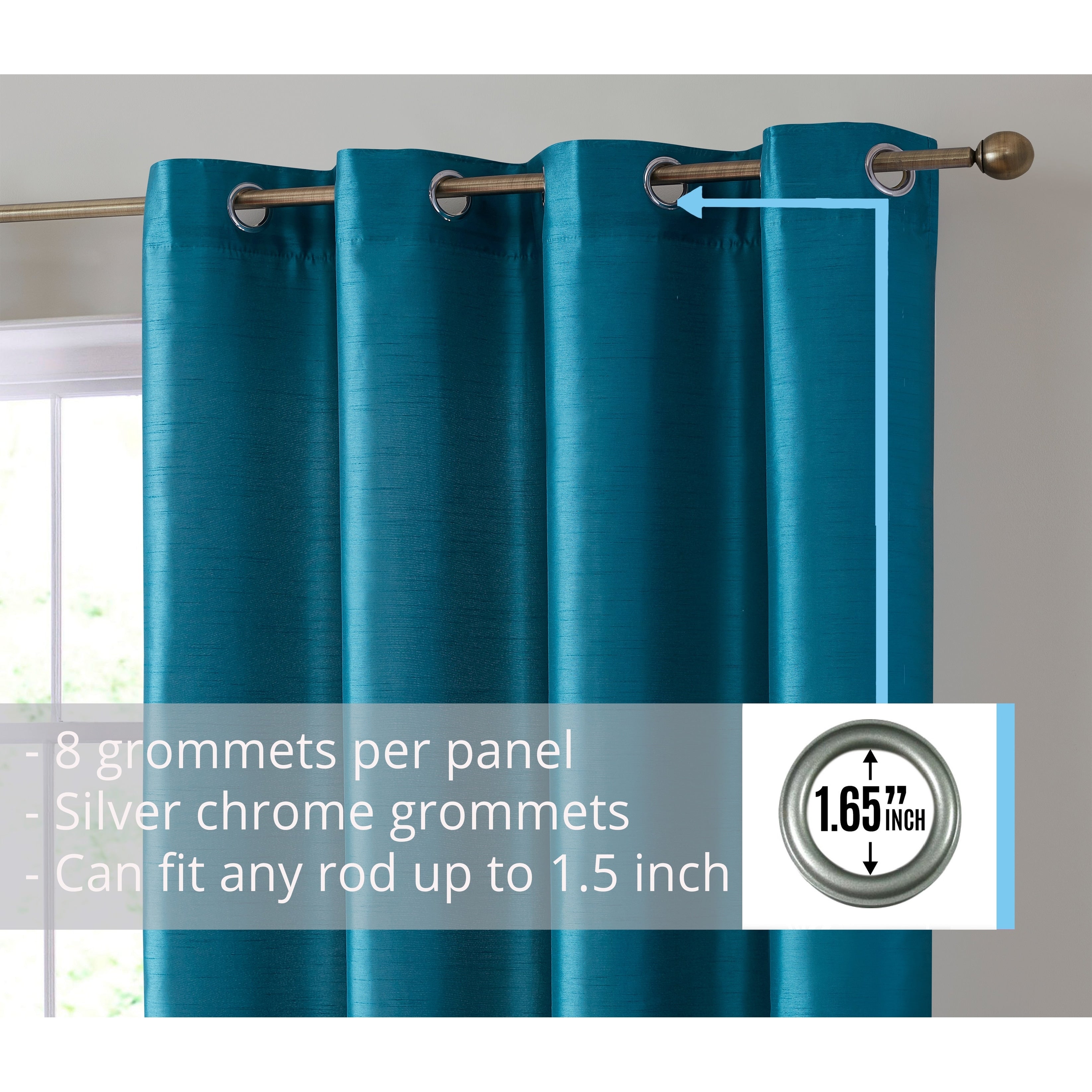 HLC.me Jefferson Faux Silk Semi Sheer Light Filtering Lined Grommet Window Curtain Bedroom, 2 Panels