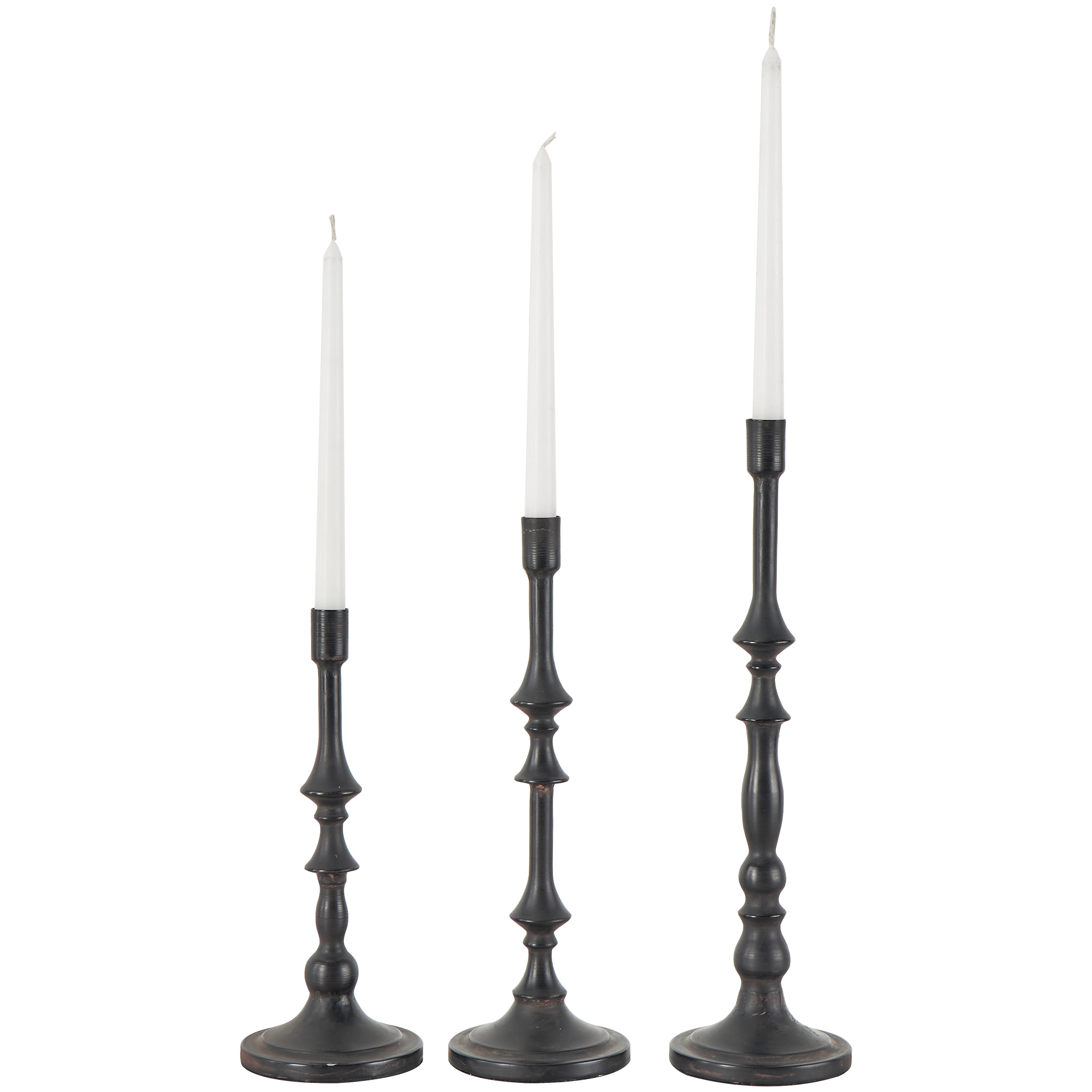 Black Metal Slim Minimalistic Candle Holder with Tapered Bases (Set of 2)