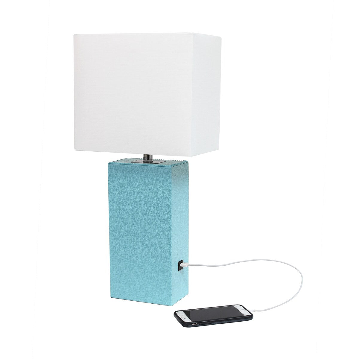 Elegant Designs 21 Modern Leather Wrapped Table Lamp with USB Port, With LED Bulb