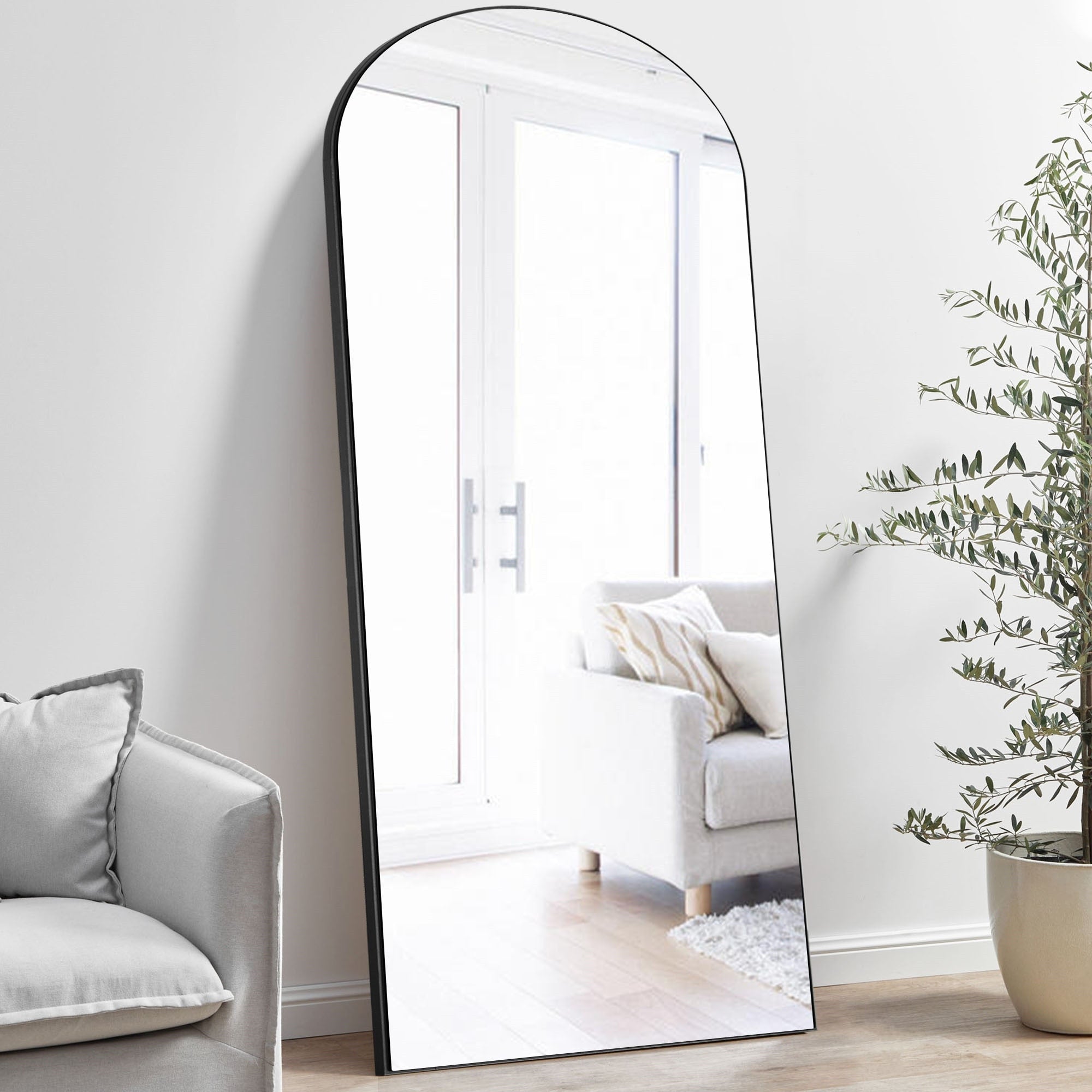 Modern Arched Mirror Full-Length Floor Mirror with Stand