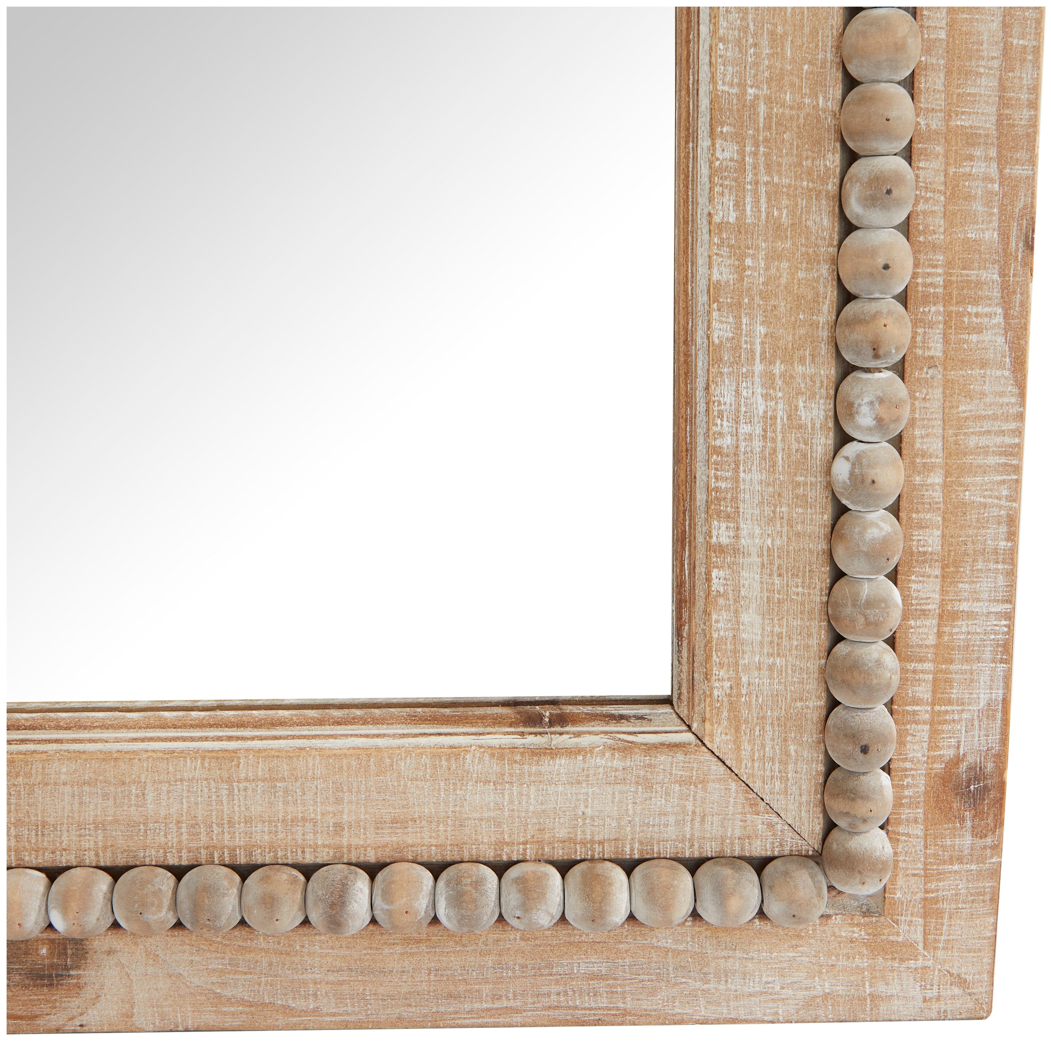 Wood Distressed Wall Mirror with Beaded Detailing - Light Brown or Brown - Roche River Decor