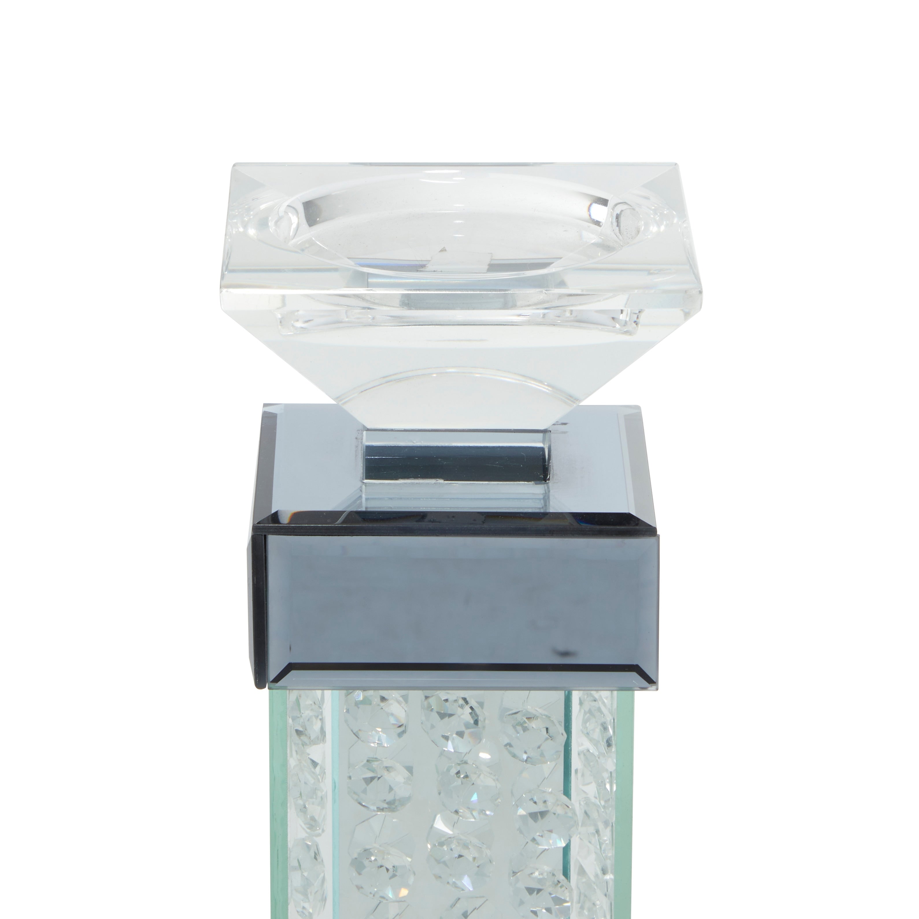 Glass Pillar Candle Holder with Floating Crystals