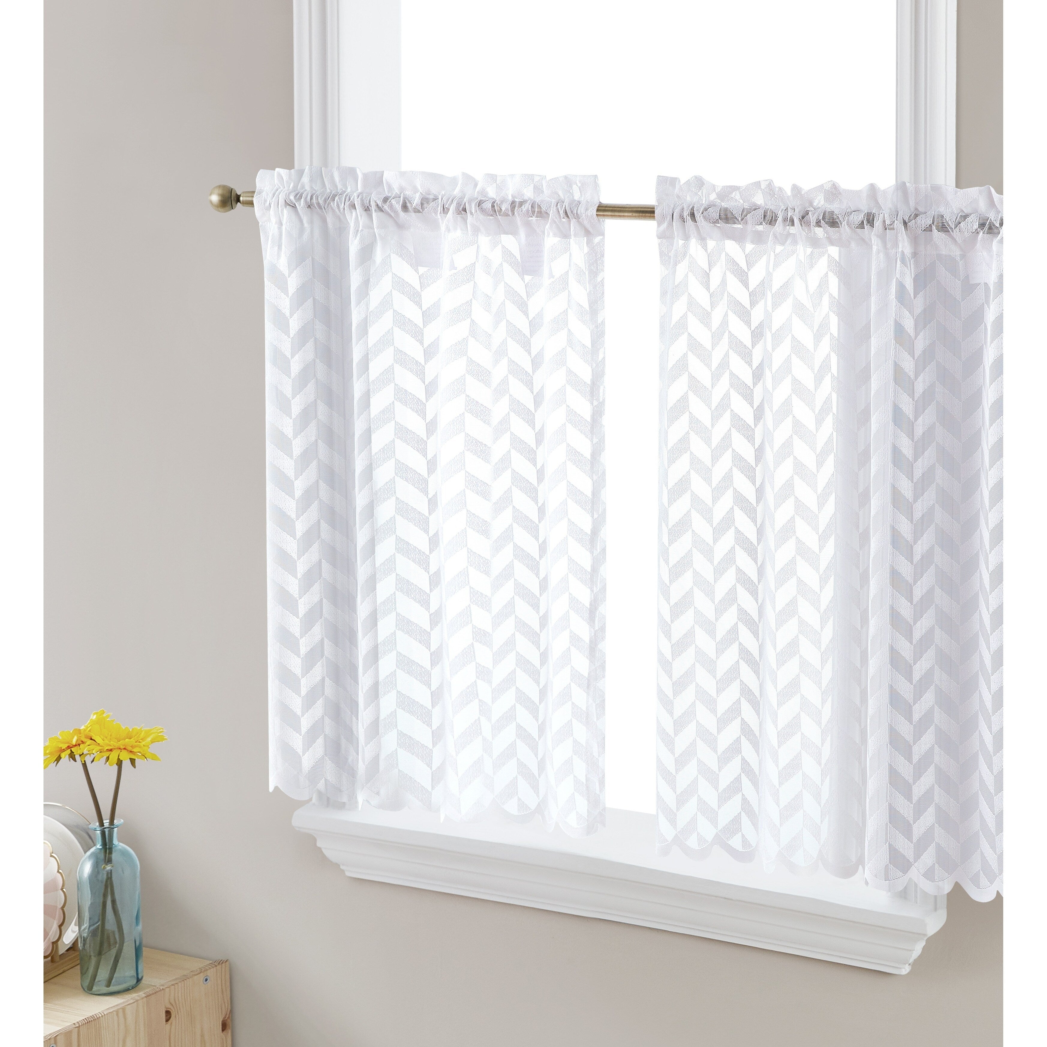 HLC.me Herringbone Lace Sheer Kitchen Cafe Curtain Tiers Swags Valance for Small Windows & Bathroom