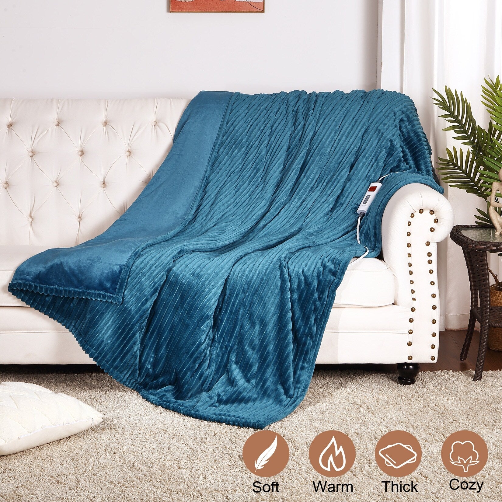 Electric Blanket Dual Control Soft Ribbed Flannel