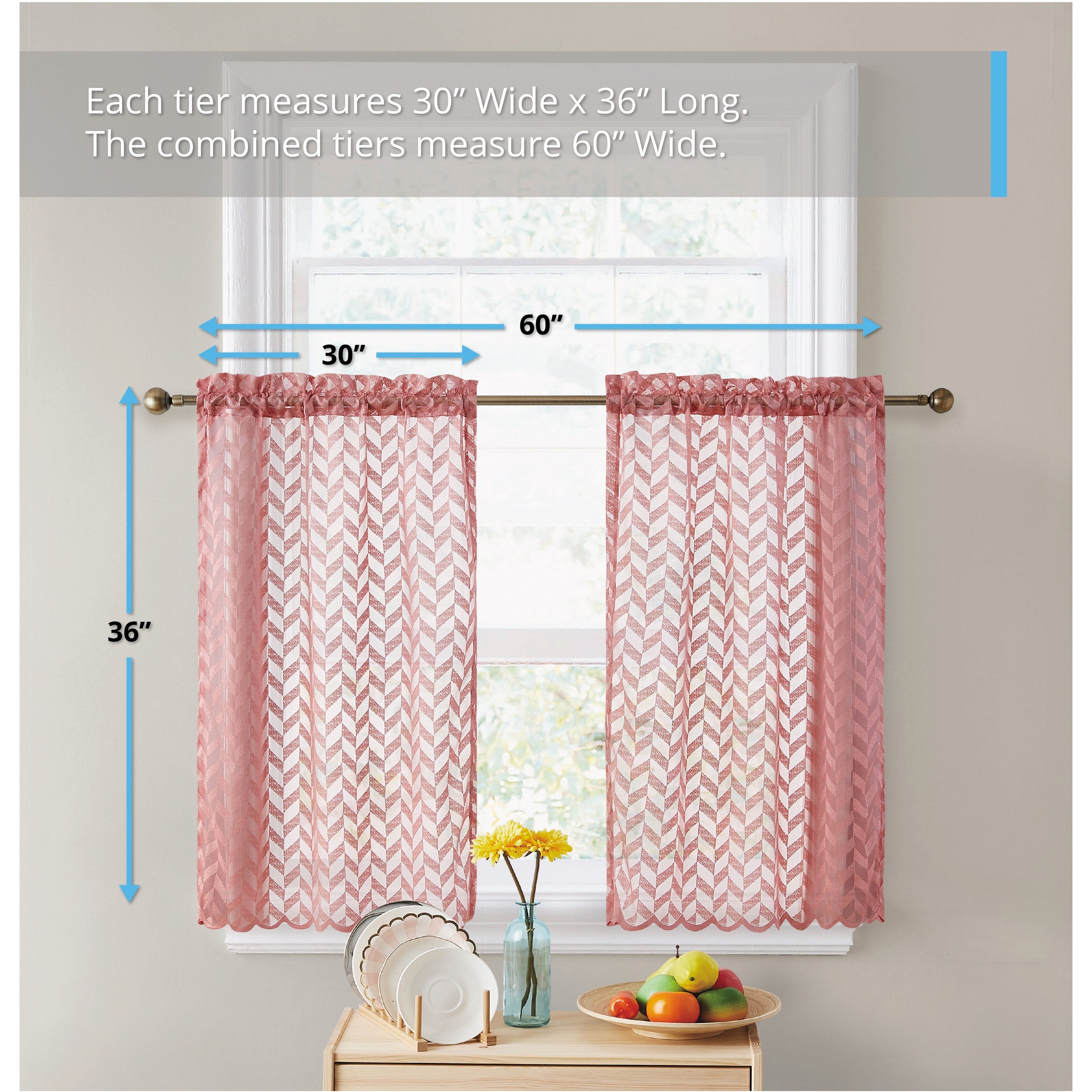 HLC.me Herringbone Lace Sheer Kitchen Cafe Curtain Tiers Swags Valance for Small Windows & Bathroom